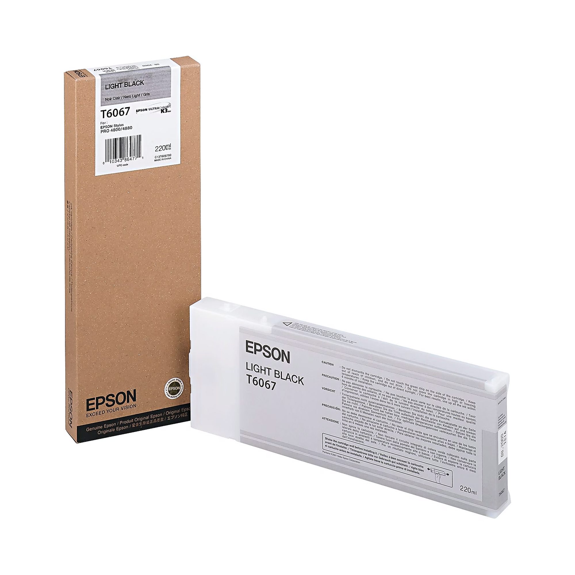 Epson T606700 UltraChrome K3 Light Black Ink Cartridge 220mL - Compatible with Stylus Pro 4880 Printer | High-Quality Photo Printing for Professional Photography & Fine Art Reproduction