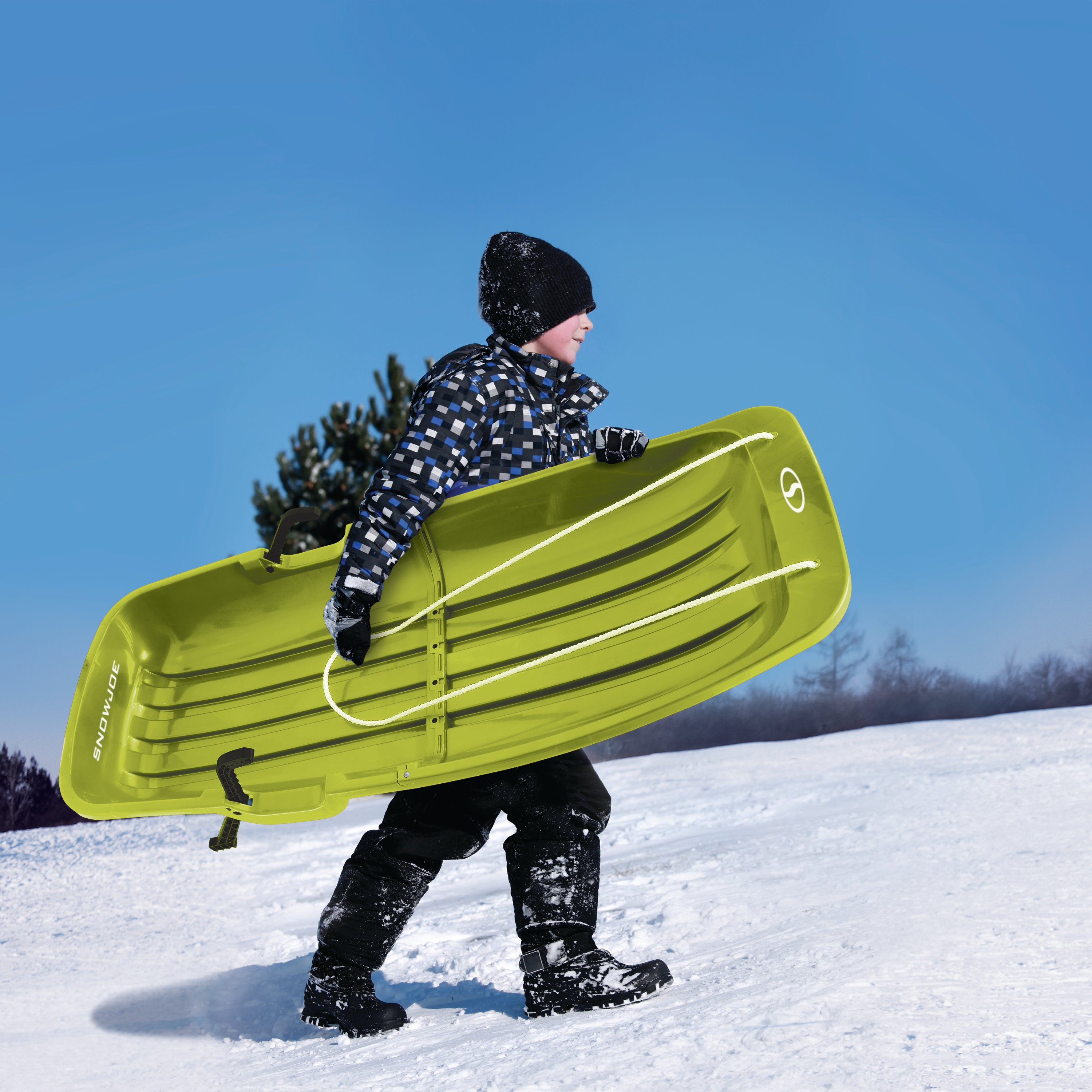 Snow Joe SJ SLD48 GRN 48-Inch Green Snow Sled for Kids Ages 4+ | 2-Person Winter Sled | Durable Plastic Design for Snow Tubing & Outdoor Winter Fun | Perfect for Backyard Sliding, Snow Hills & Family Playtime
