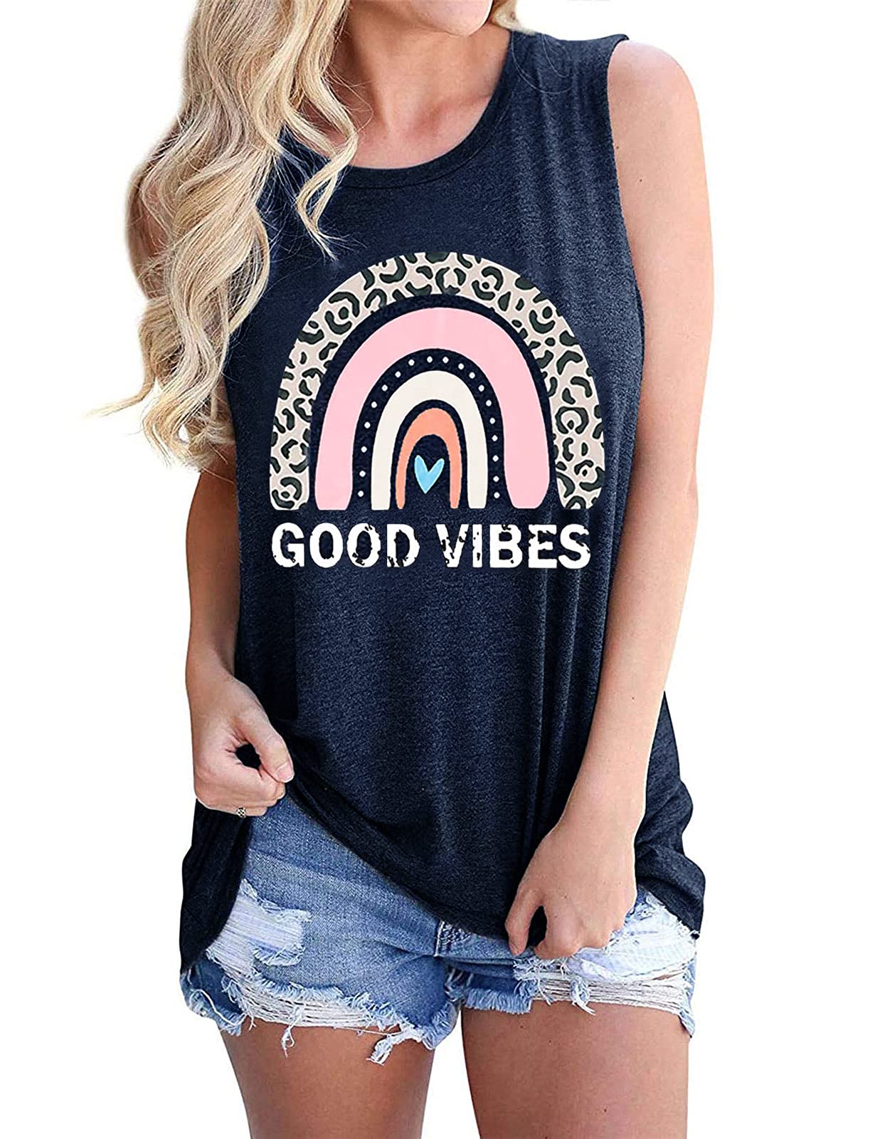 Vaise Women's Loose Fit Graphic Tank Tops - Trendy Casual Summer Tunic Tops for Women - Perfect for Beach, Vacation & Everyday Wear