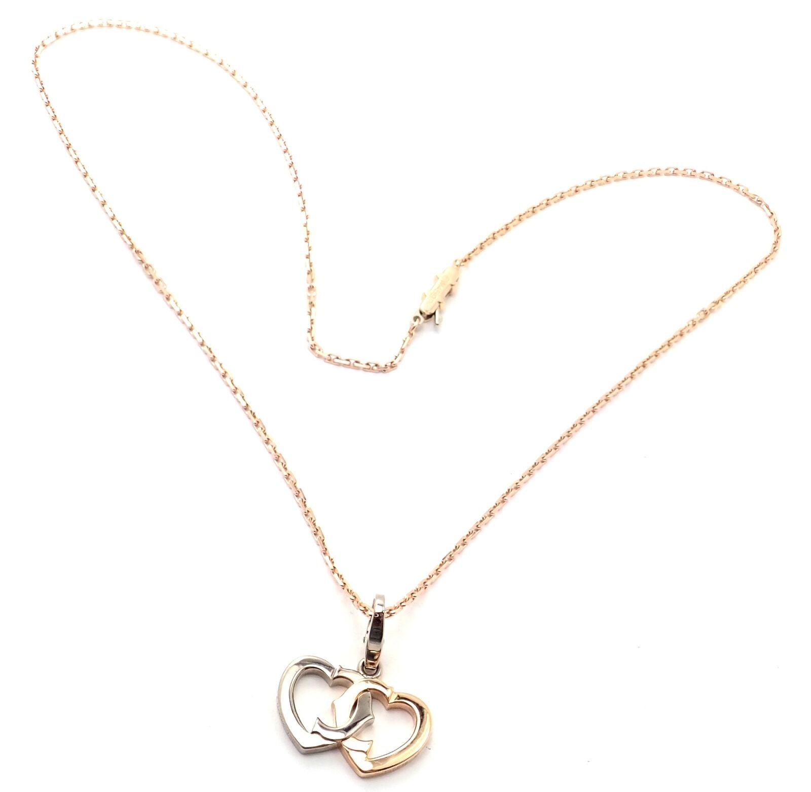 Authentic Cartier 18K Rose Gold & White Gold Double C Heart Pendant Necklace - Luxury Jewelry Gift for Women, Perfect for Valentine's Day & Anniversary