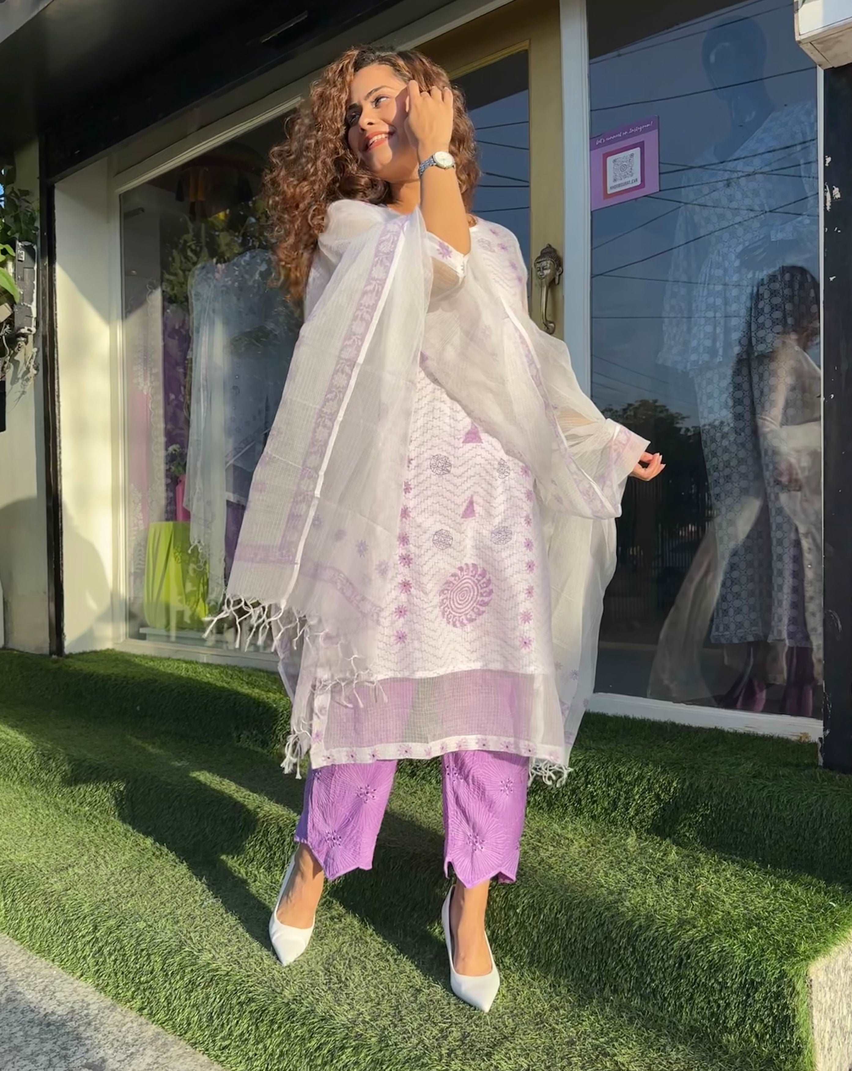BLOOM PURPLE KOTA DORIA EMBROIDERED SUIT SET | Elegant Indian Ethnic Wear for Women | Perfect for Weddings, Festivals & Special Occasions