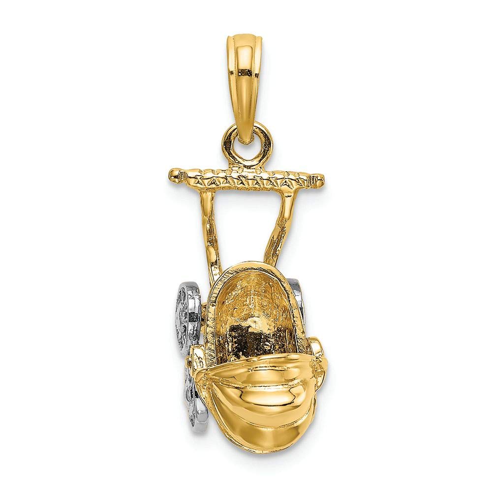 14K Two-Tone Gold 3D Baby Stroller Charm with Movable White Wheels - FJC Finejewelers | Perfect Gift for New Parents, Baby Shower, Christening & Jewelry Collection