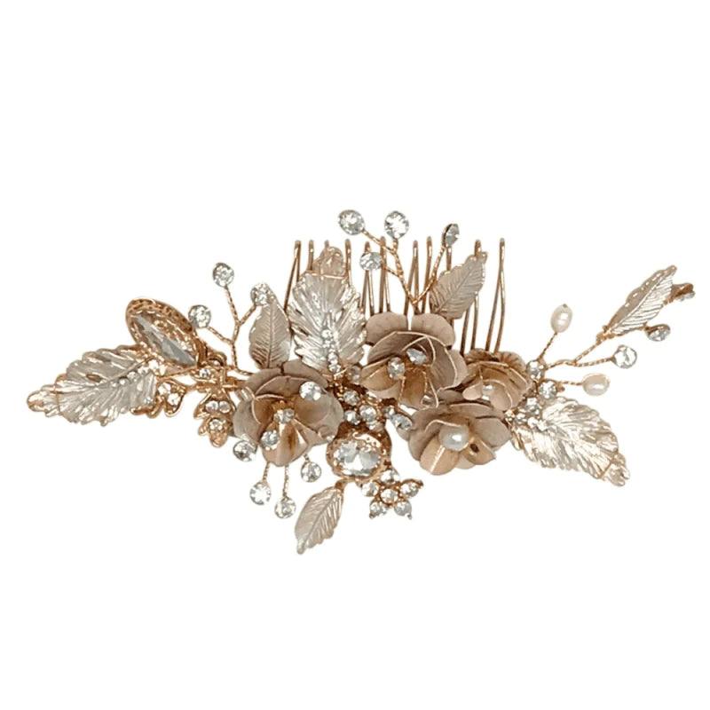 Elegant Bridal Hair Comb with Crystals & Pearls in Blush Pink - Perfect for Weddings, Prom, and Special Occasions