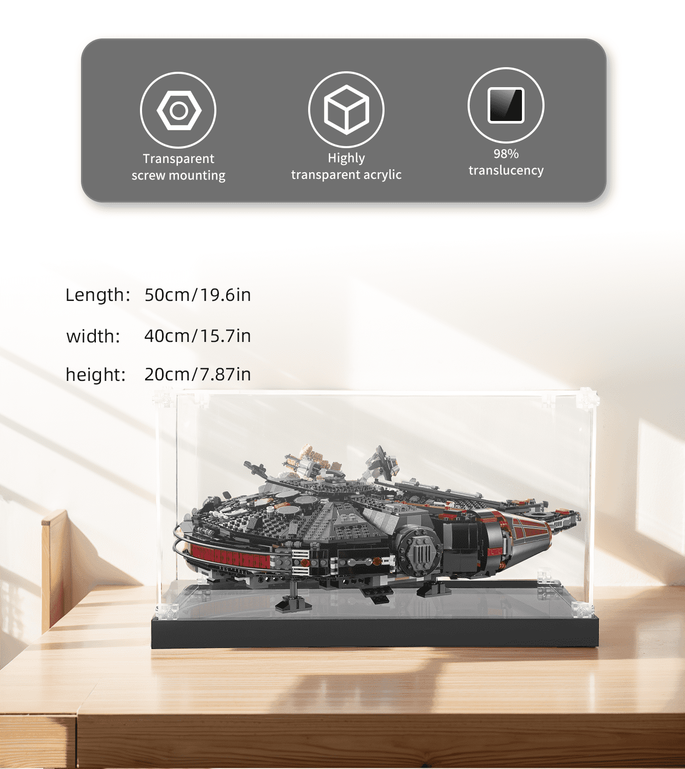 LEGO Star Wars The Dark Falcon 75389 Display Case - Premium Acrylic Showcase for Collectible Model | Perfect for Home Decor, Office Display & Gift for Star Wars Fans