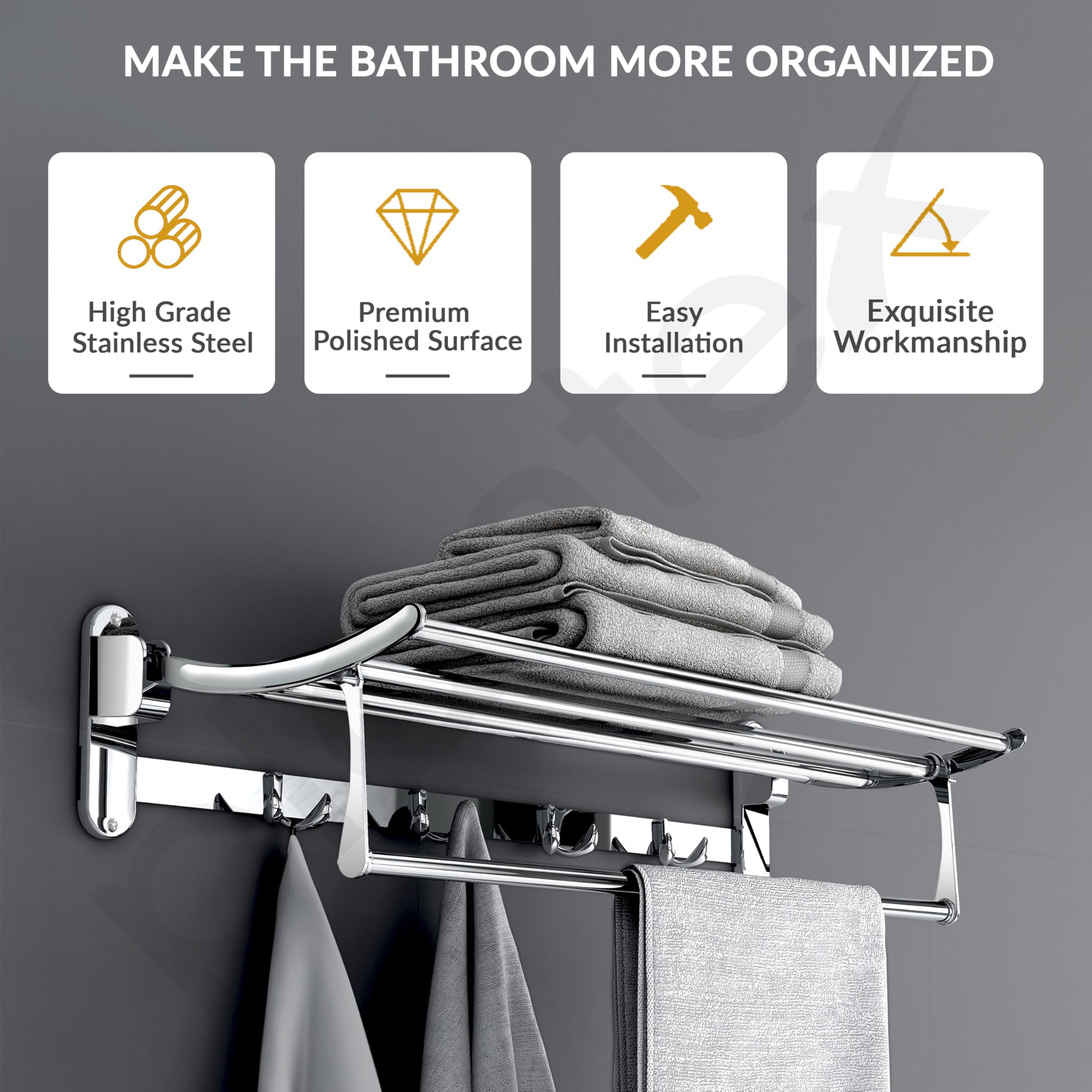 Plantex 24-Inch Chrome Stainless Steel Towel Hanger - Bathroom Towel Rack, Wall Mounted Towel Holder, Durable Bathroom Accessories (Pack of 16) - Perfect for Spa, Hotel, Gym & Home Bathroom Organization