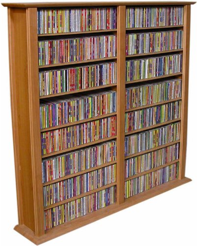 Venture Horizon Media Storage Tower - Double Cherry Wood DVD CD Organizer for Home & Office - Perfect for Living Room, Bedroom, and Entertainment Center Storage
