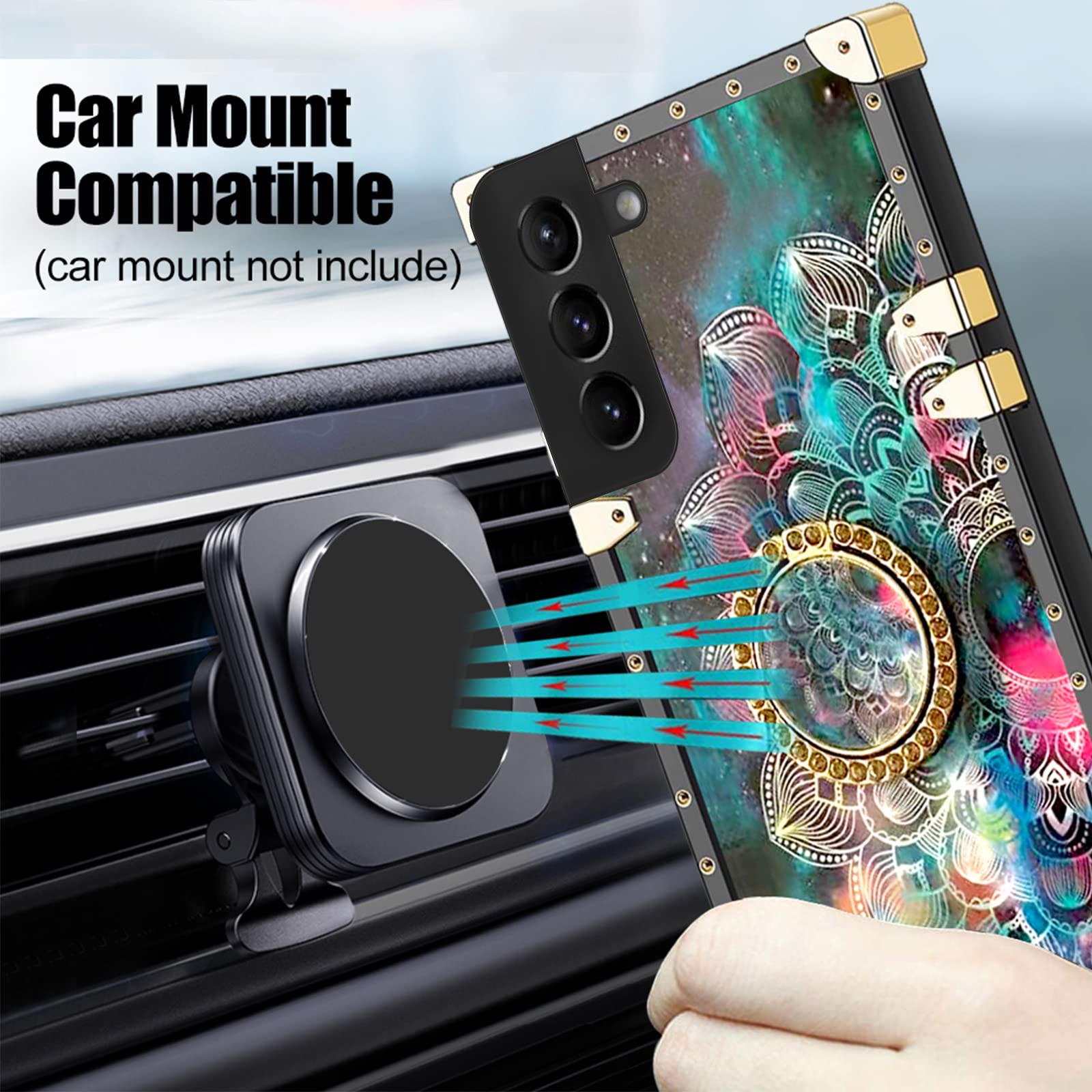 Premium Shockproof Samsung Galaxy S22 Plus Case (6.6-inch) - Colorful Petal Stars Sky Design with Diamond Ring Holder & Strap Lanyard | Durable Protection Cover for Everyday Use, Travel, and Outdoor Activities