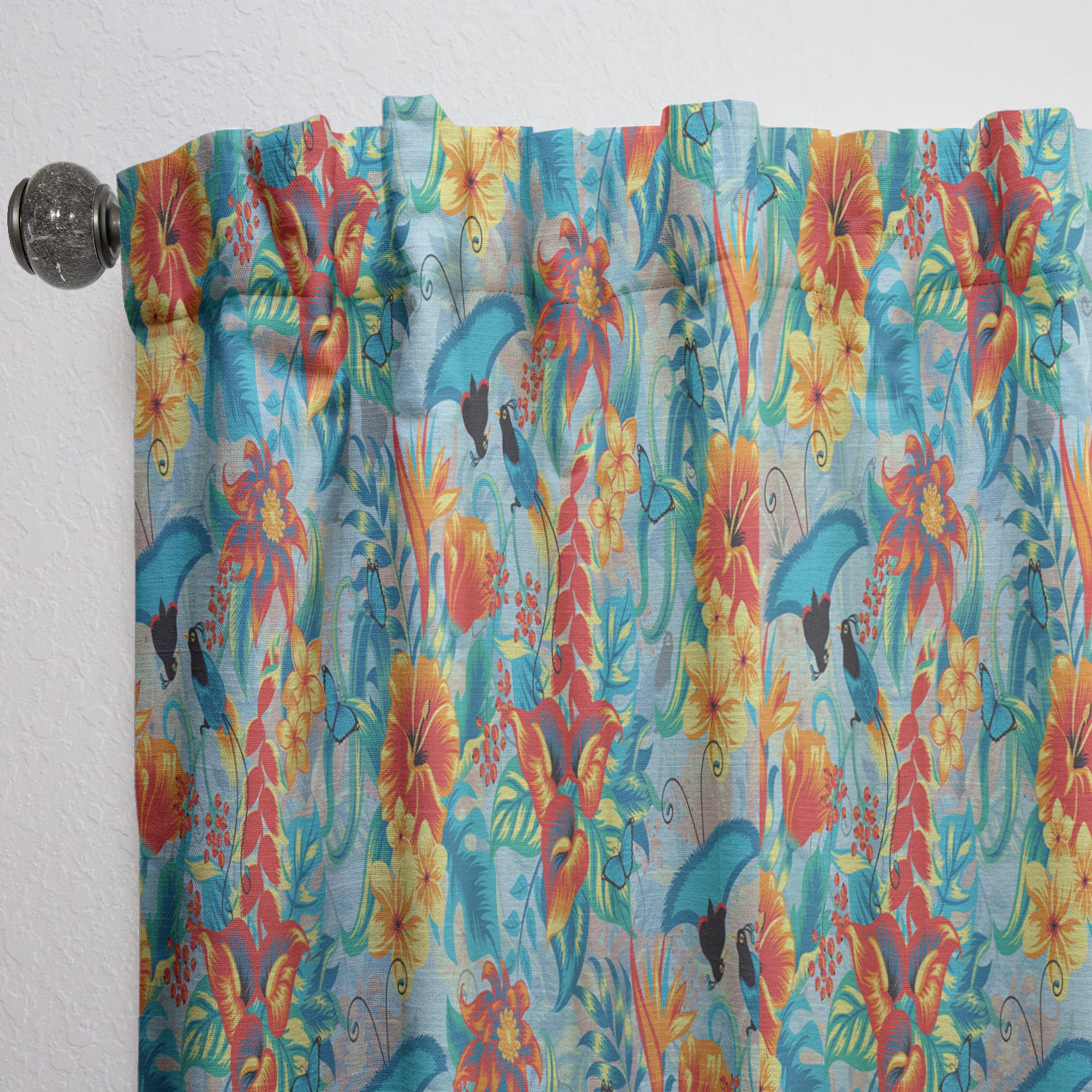 DesignQ Tropical Pattern Blackout Curtains - Thermal Insulated Single Panel (52x90 inches) for Bedroom & Living Room - Perfect for Home Decor, Privacy & Energy Savings