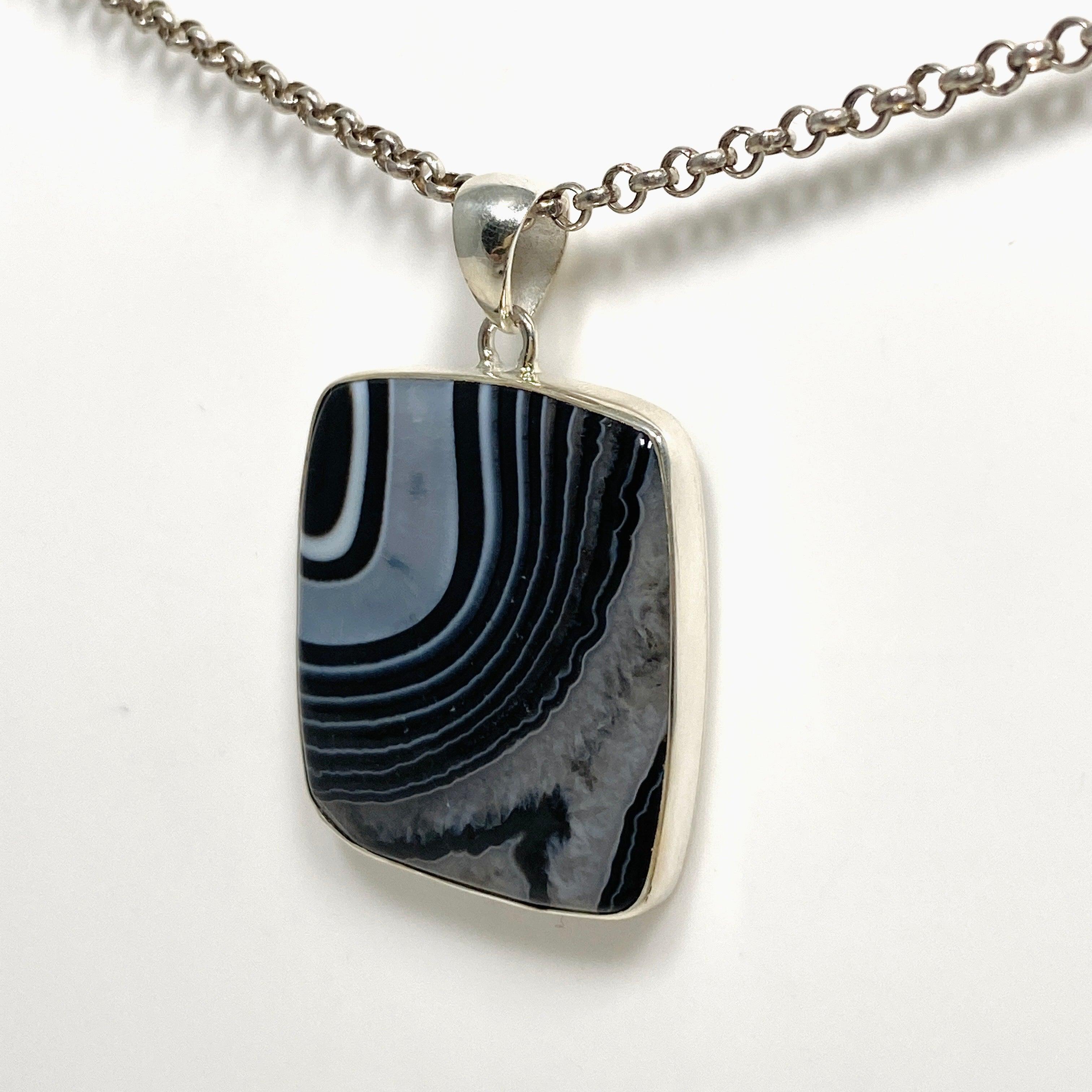 Natural Banded Agate Square Pendant Necklace - KPGJ4354 - Elegant Gemstone Jewelry for Women, Perfect for Daily Wear, Office & Special Occasions