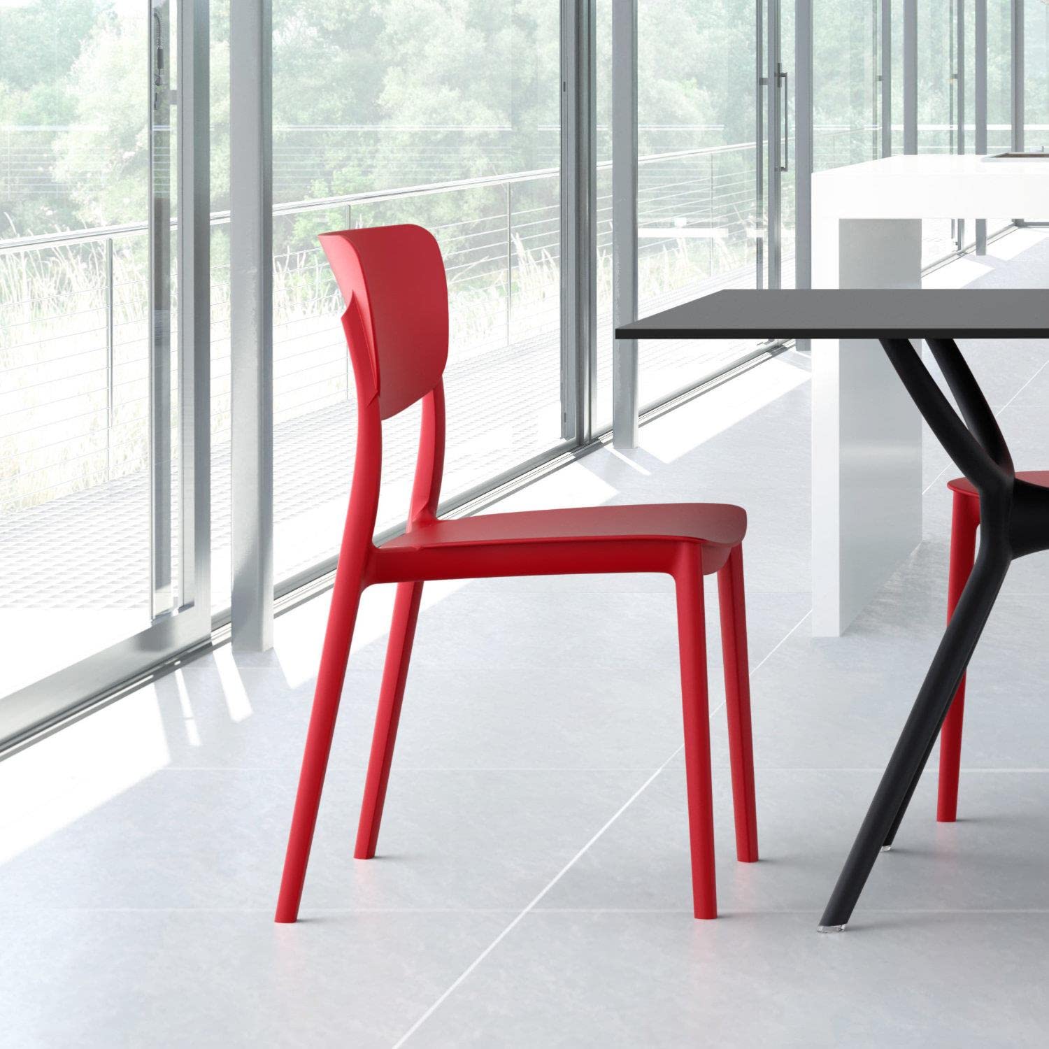Monna Outdoor Dining Chairs Set of 2 - Weather-Resistant Red Patio Furniture for Garden, Deck, Poolside & Backyard (ISP127-RED)
