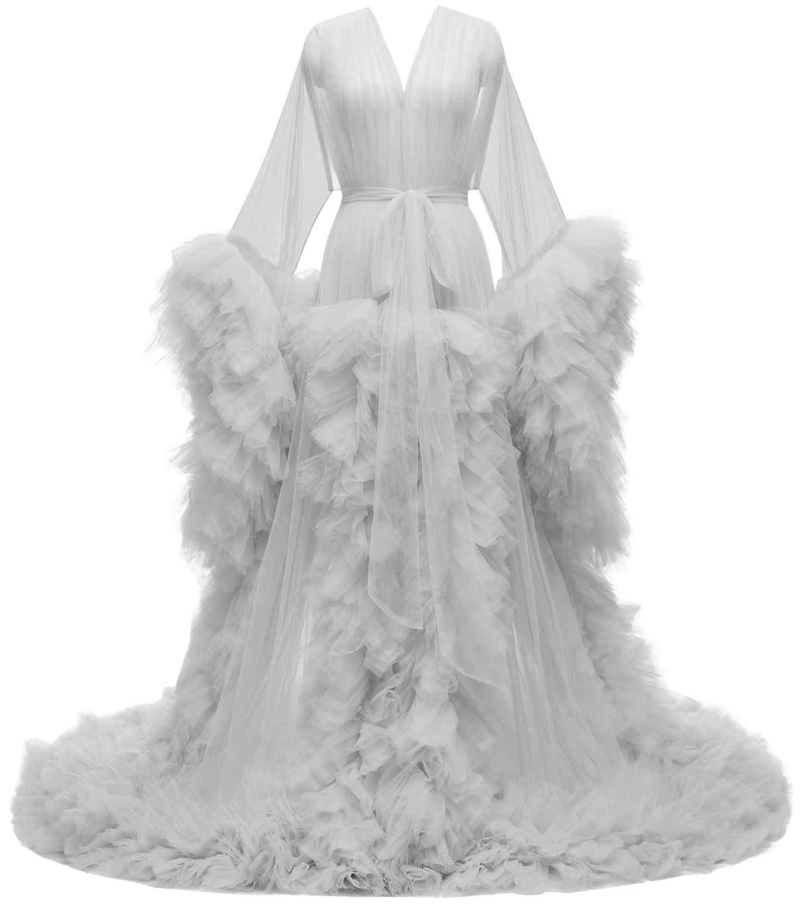 PROMSTAR Elegant Tulle Maternity Dress for Baby Shower, Photoshoot & Bridal Robe - Soft Long Sleeve Pregnancy Gown for Wedding, Sleepwear & Special Occasions