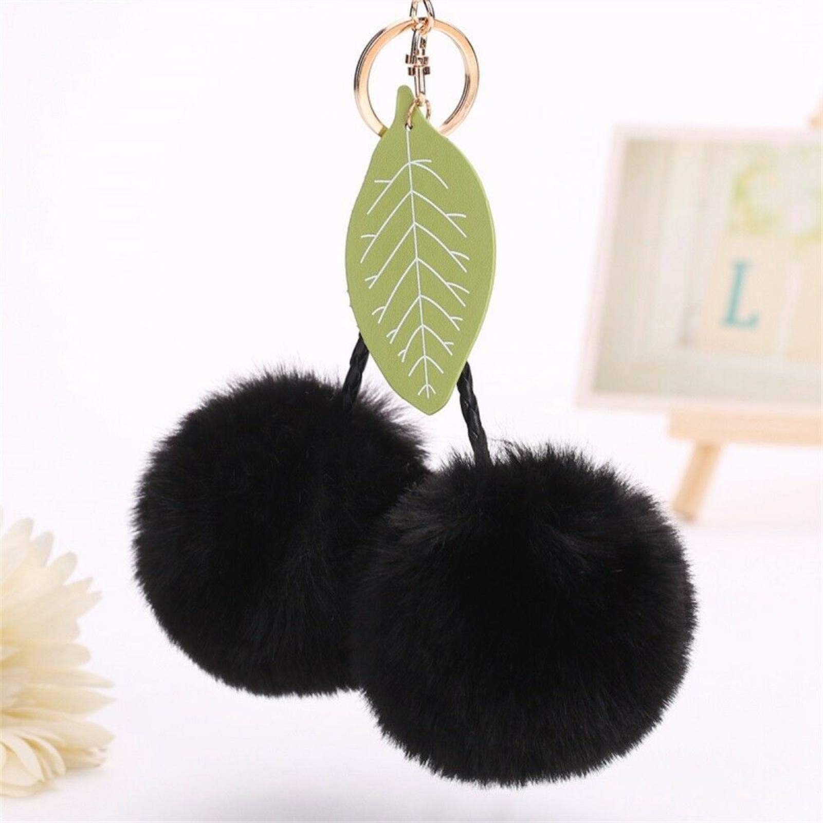 Cute Cherry Keychain - Leaf Ball Keyring with Hanging Pendant for Car Keys, Bag & Purse - Stylish Key Holder Charm for Women & Men - Perfect Gift for Car Enthusiasts & Fashion Lovers
