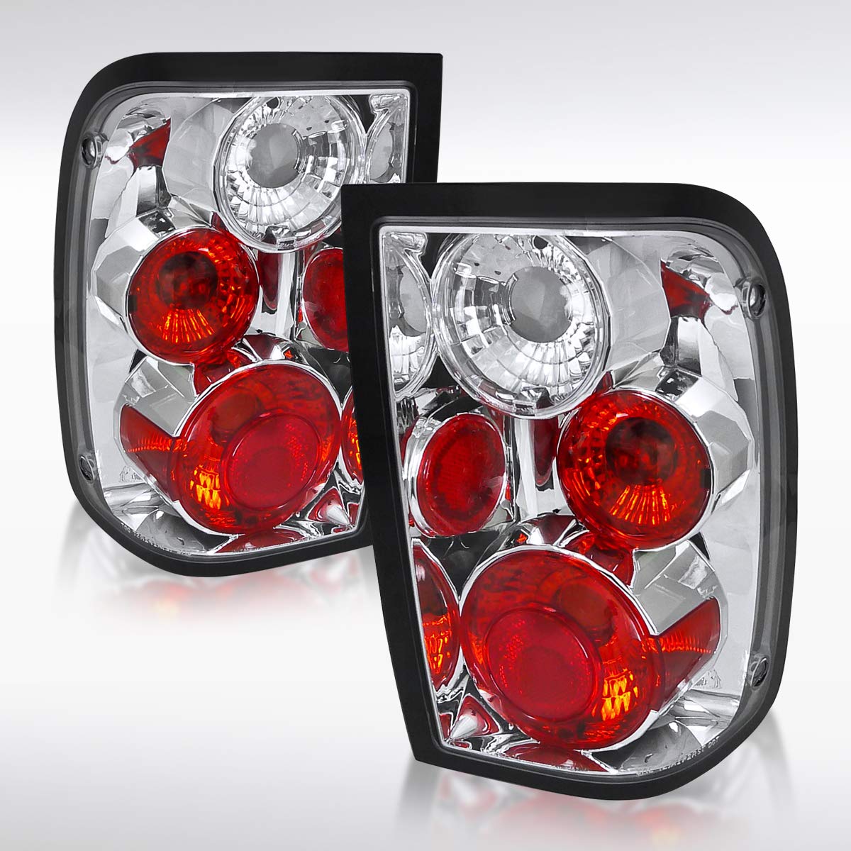 2001-2005 Ford Ranger Chrome Clear Lens Tail Lights Pair - Left & Right Side Replacement Assembly - Enhances Visibility & Style for Trucks, Off-Roading & Night Driving