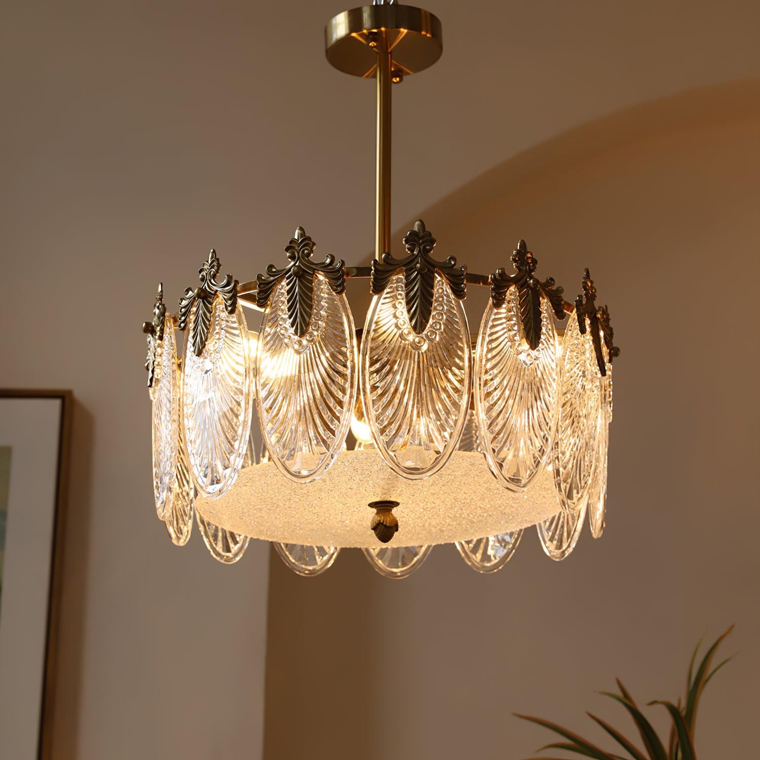 Elegant Decorative Pattern Glass Round Chandelier - Modern Crystal Ceiling Light Fixture for Dining Room, Bedroom, Living Room & Foyer Lighting