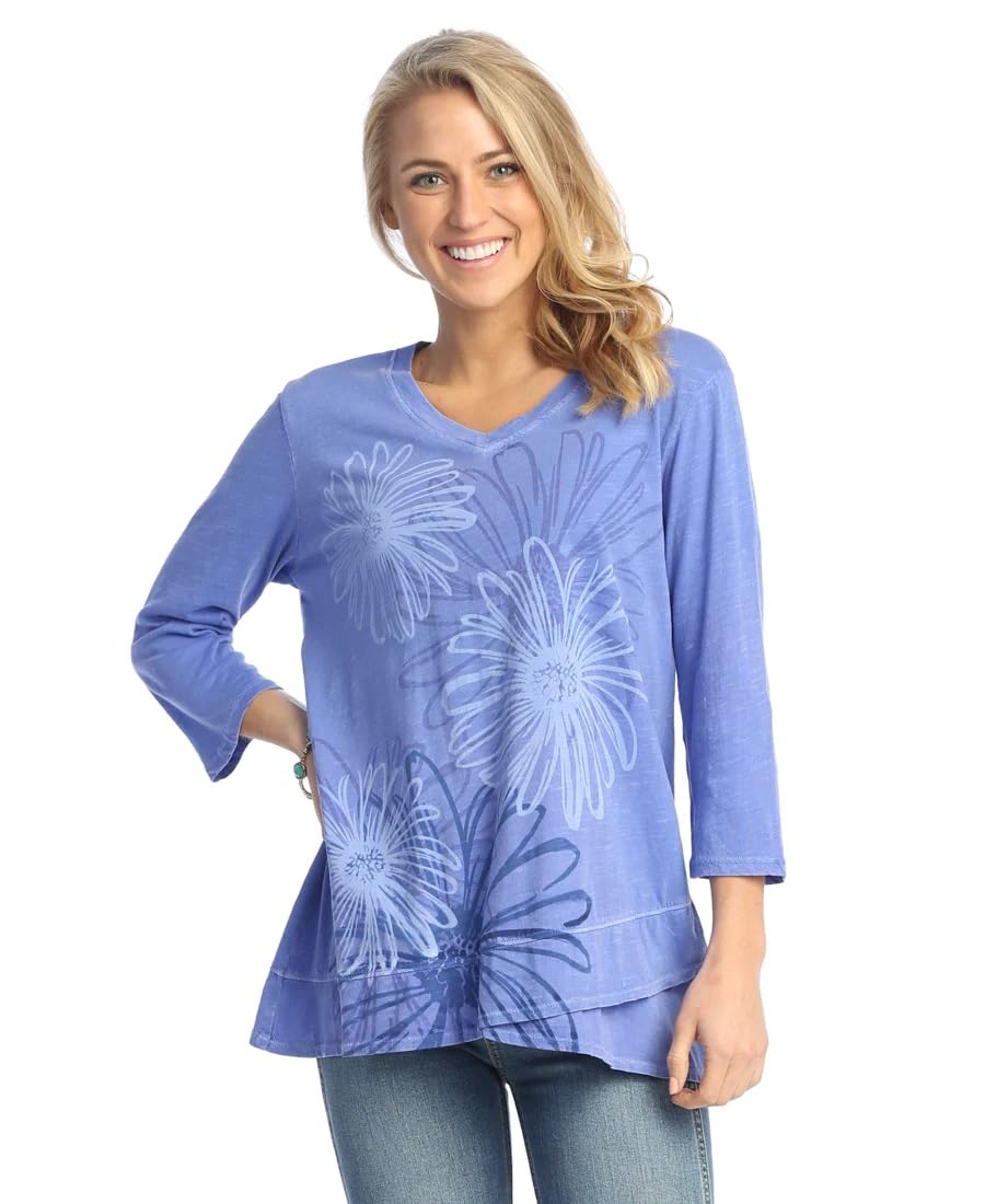 Jess & Jane Friends Pigment Dyed Tulip Hem Cotton Tunic Top for Women | Casual Boho Chic Blouse for Spring Summer Outfits | Perfect for Beach, Vacation and Everyday Wear