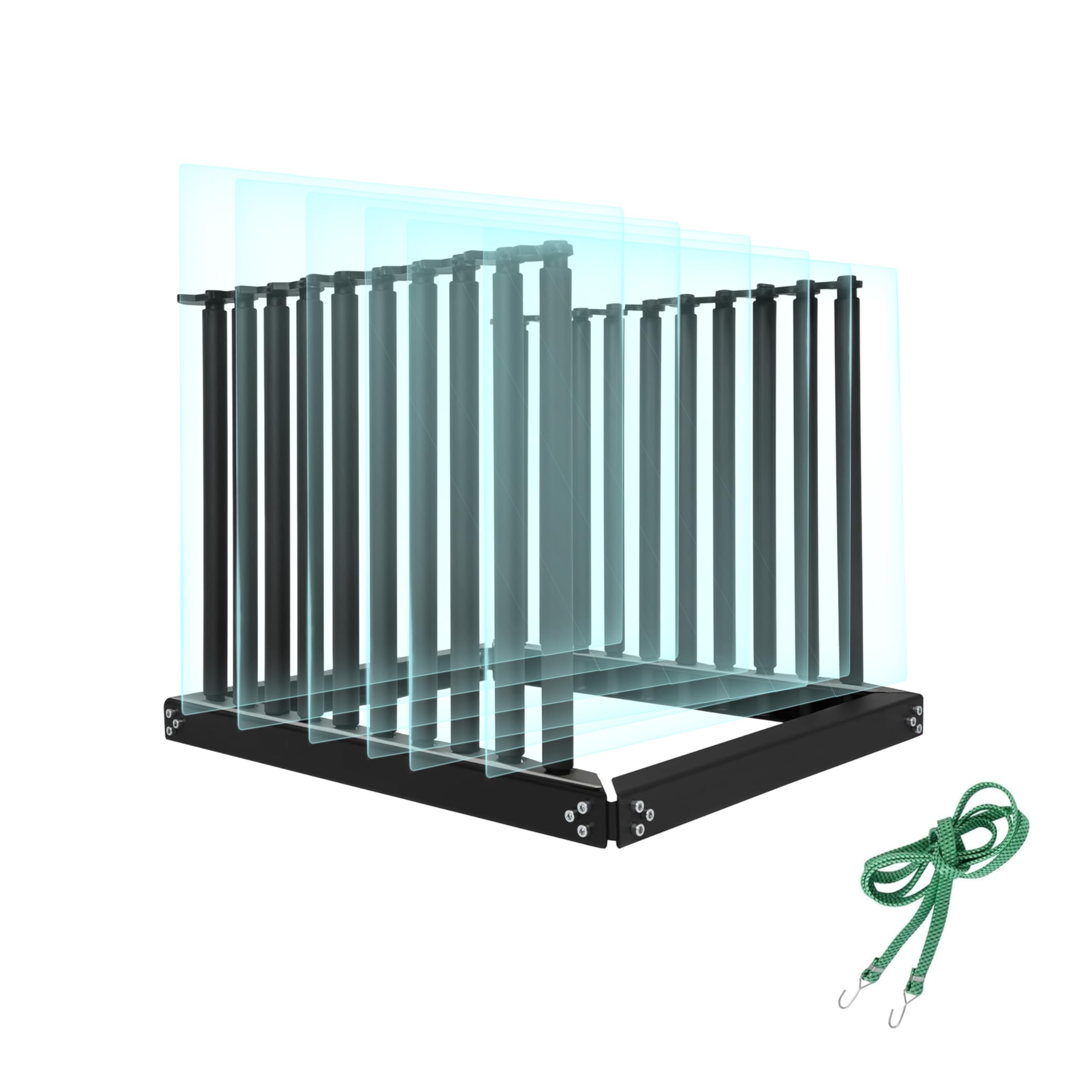 KUAFU Universal 9-Lite Windshield Rack for Trucks - 24-Inch Height with PVC Pad & Foam Padding - Heavy Duty Elastic Strap Rope - Secure Transportation Glass Rack for Windshields - Perfect for Auto Glass Transport & Professional Installers