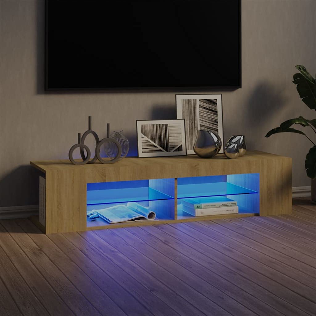 Modern Brown TV Stand with LED Lights - 53.1
