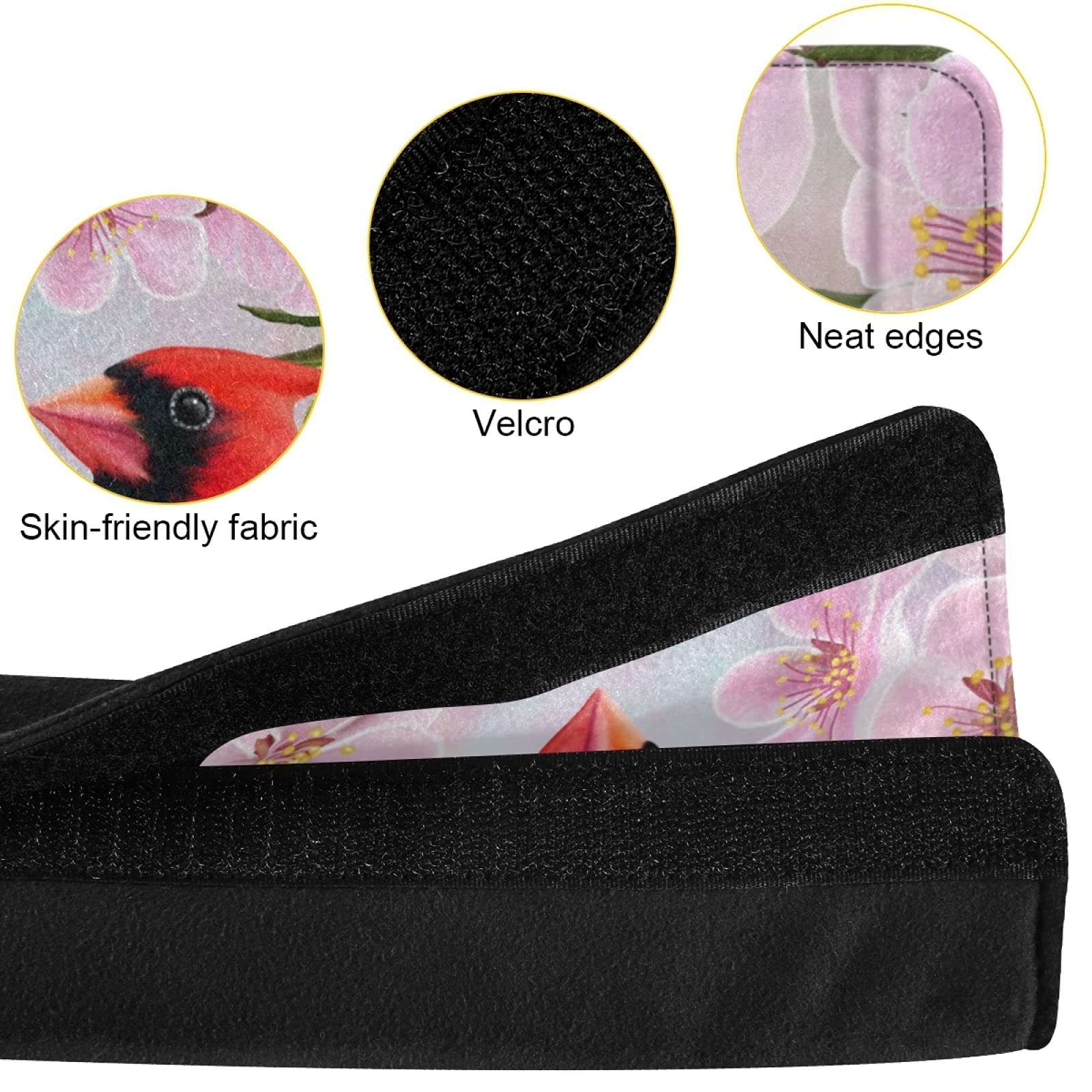 Red Cardinal Bird on Branch Almond Blossom Flowers - 2 Pack Adjustable Universal Car Seat Belt Pads Cover for Adults & Kids - Soft Shoulder Strap Cushions for Comfortable Driving, Road Trips & Daily Commute