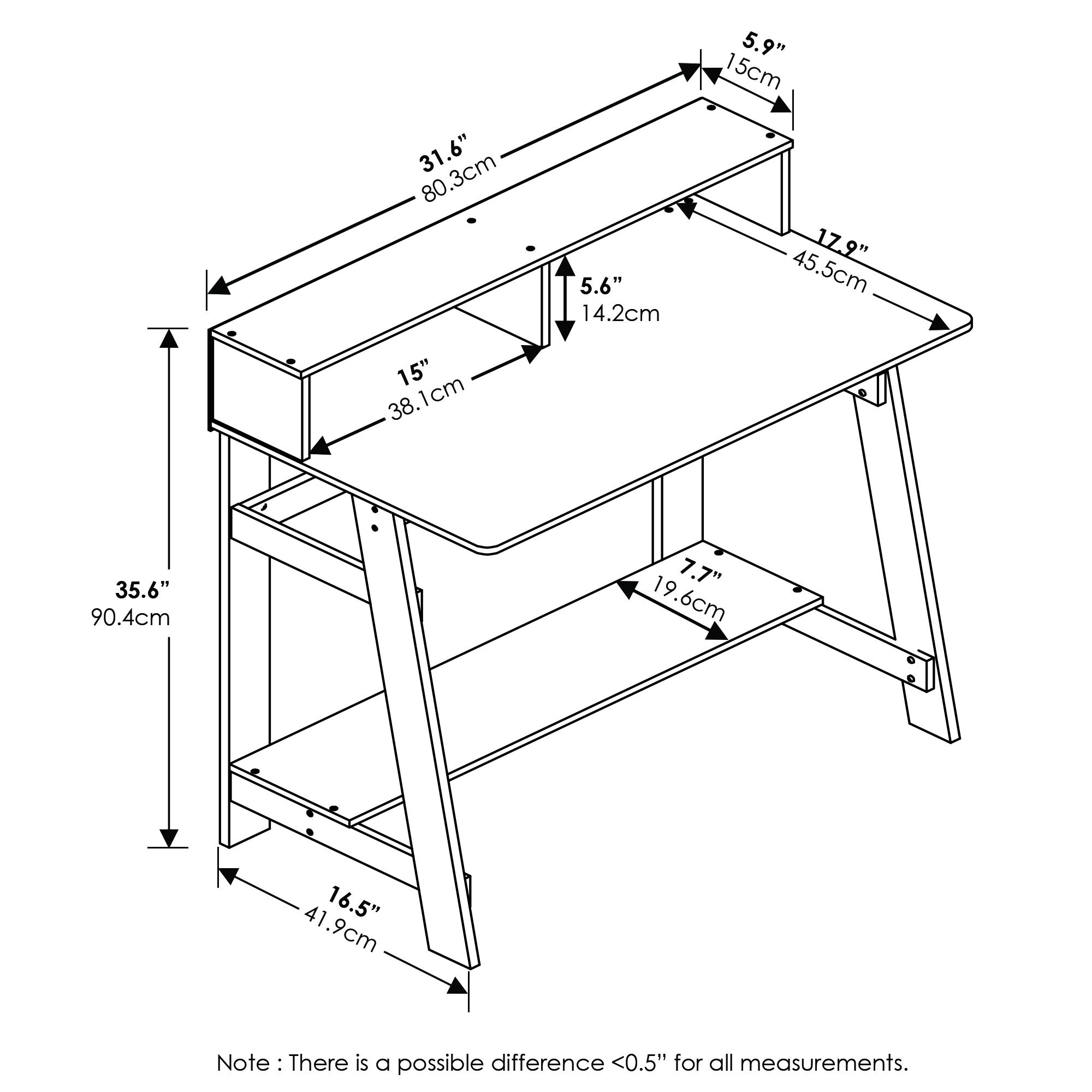 Furinno Simplistic A-Frame Computer Desk & 3-Tier End Table - Compact Home Office Desk for Small Spaces, Bedroom, Dorm Room or Study Area