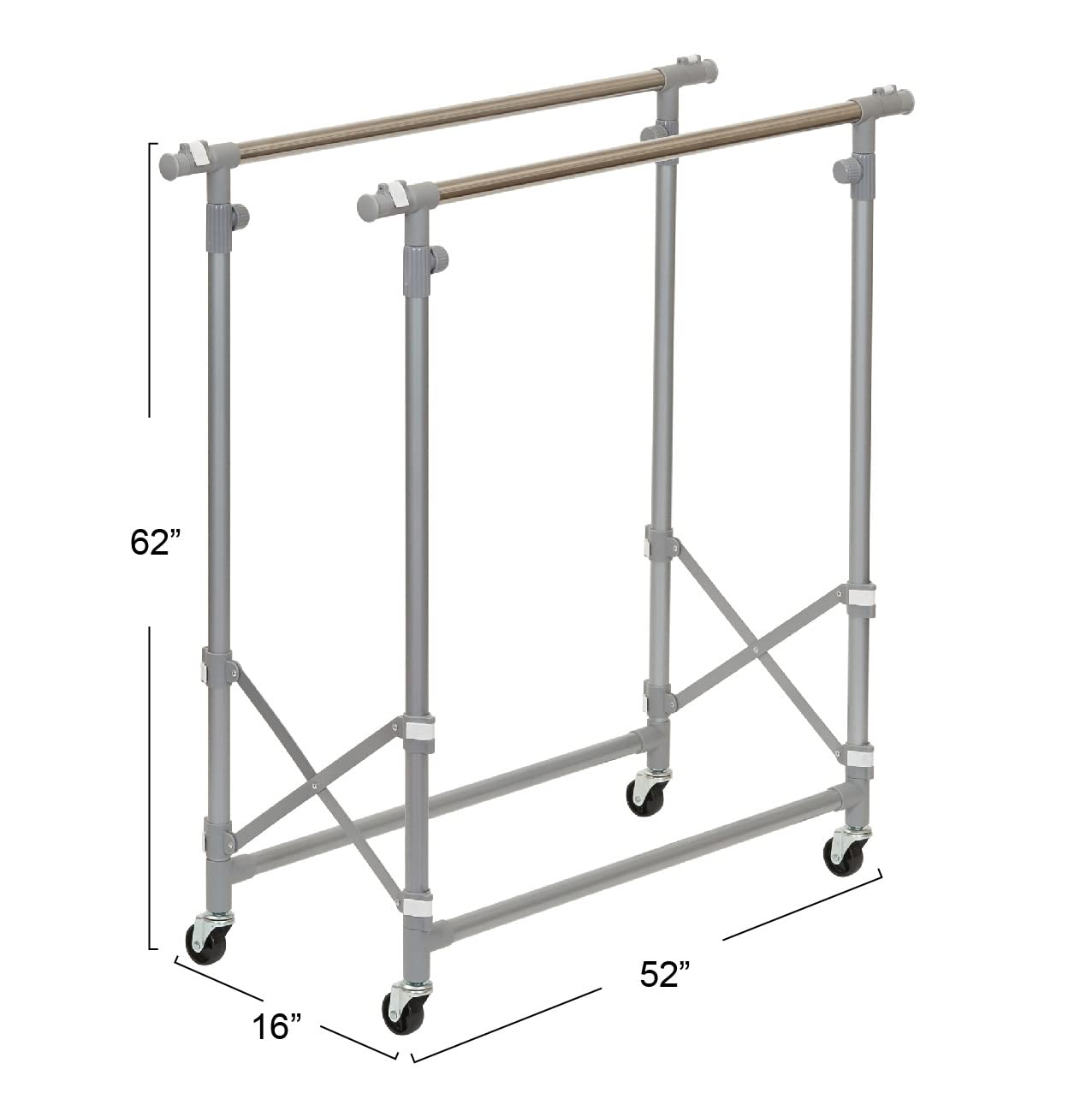 Premium Folding Double Garment Rack with Wheels - Heavy Duty Clothes Drying Rack for Laundry Room, Bedroom & Closet Organization | Space Saving Silver Garment Stand for Hanging Clothes, Towels & Coats (Ideal for Apartments, Dorms & Small Spaces)