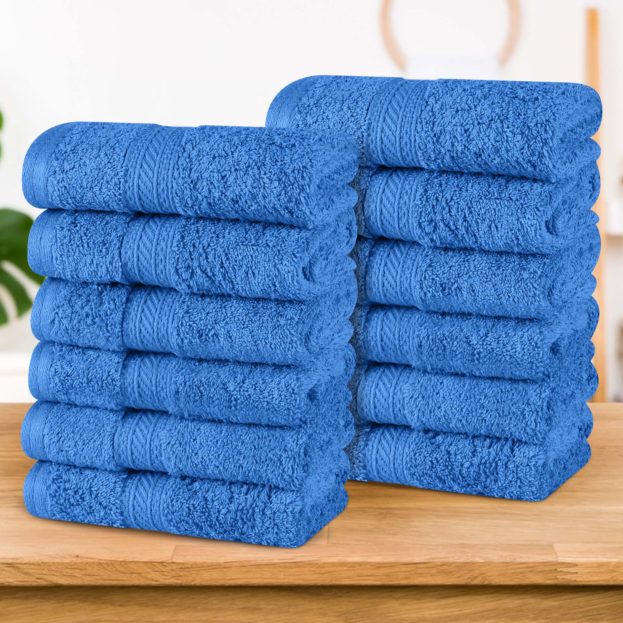 Premium Atlas Cotton Plush Heavyweight Luxury Face Towels & Washcloths - 12-Piece Set for Spa, Bathroom, and Gentle Skincare Routine
