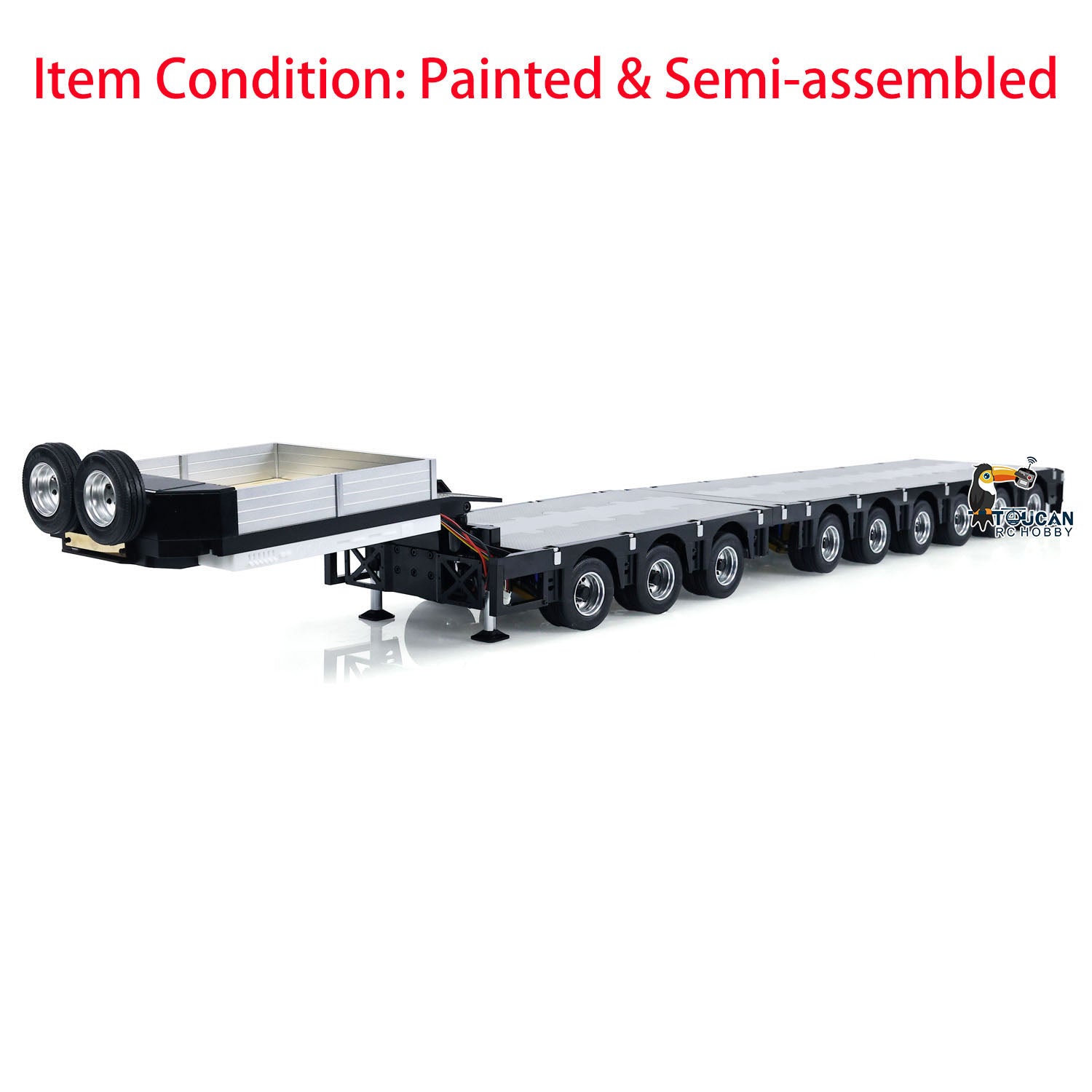 1/14 Scale 9 Axle Extendable Metal Trailer for RC Tractor Trucks & Remote Control Cars - Realistic Simulation Model with LED Lights - Perfect for RC Construction Play, Off-Road Adventures & Collector Displays