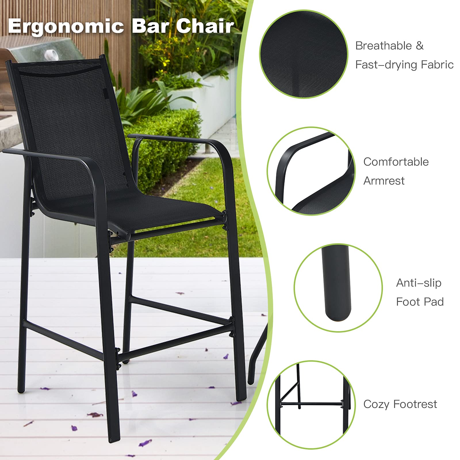 Tangkula 3-Piece Outdoor Bar Set - 2 Bar Stools & 1 Tempered Glass Table - Patio Bistro Set for Backyard, Garden, Lawn, Balcony - Black - Perfect for Outdoor Dining, Entertaining & Relaxation