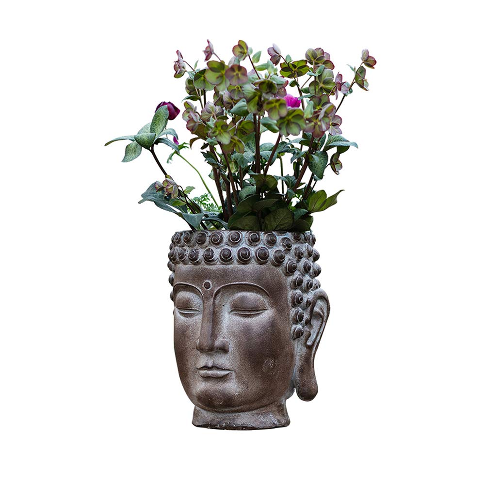JDH Buddha Head Planter Pot - 17 Inch Multi-Functional Succulent & Cactus Planter, Pen Holder & Home Decor for Office, Garden & Meditation Spaces | Perfect for Zen Decor, Yoga Rooms & Spiritual Gifts