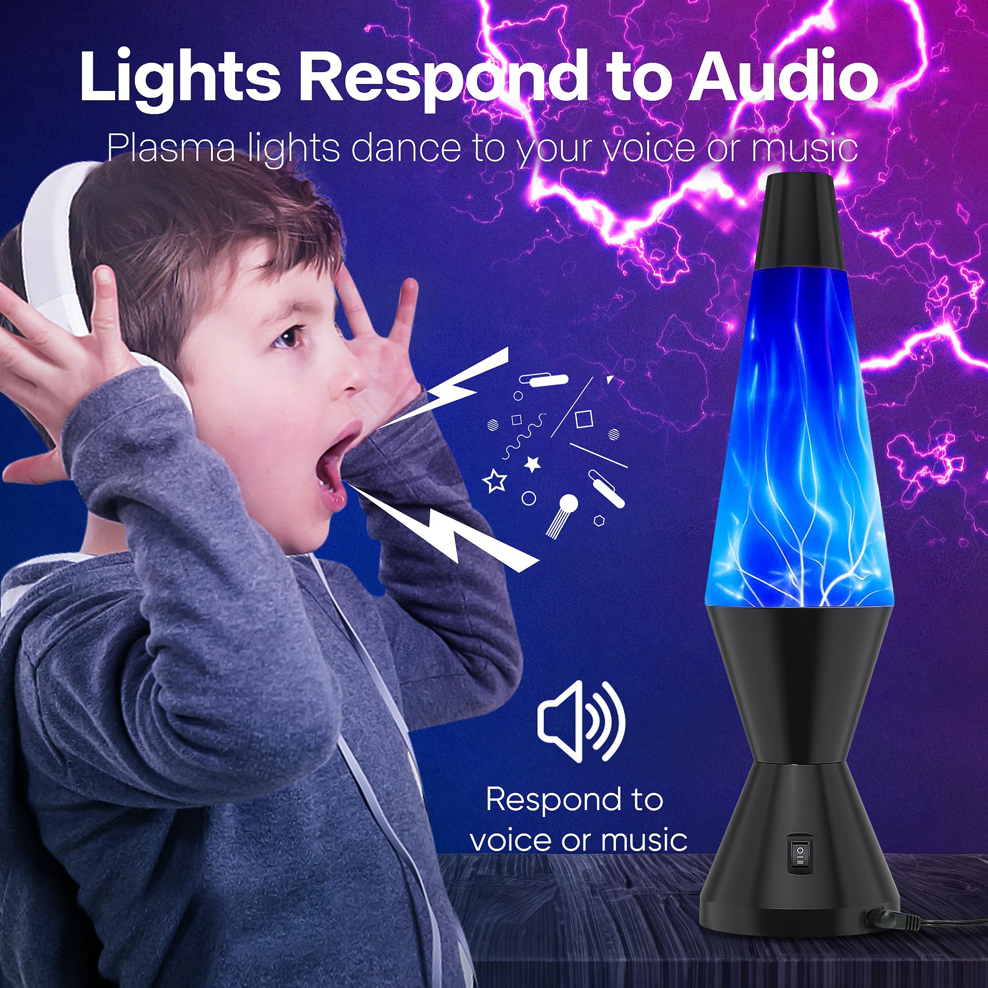 14-inch Plasma Ball Lamp - Touch & Sound Sensitive Lightning STEM Toy with AC Adapter | Science Discovery Gift for Kids & Adults | Perfect for Bedroom Night Light, Desk Decor & Science Education (Blue)