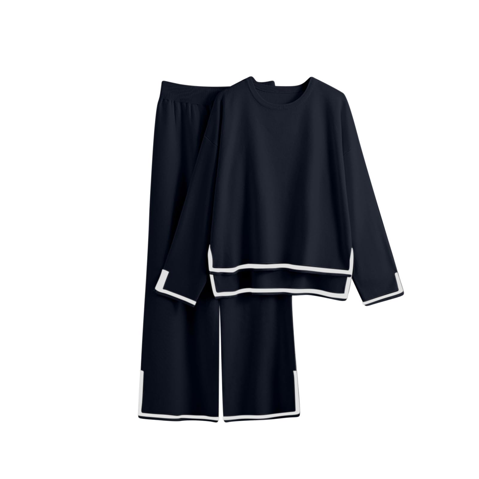 Women's Casual 2-Piece Lounge Set - Long Sleeve Pullover Top & Elastic Wide Leg Pants | Soft Solid Color Outfit for Home, Yoga & Relaxation | Comfortable Loungewear for Women