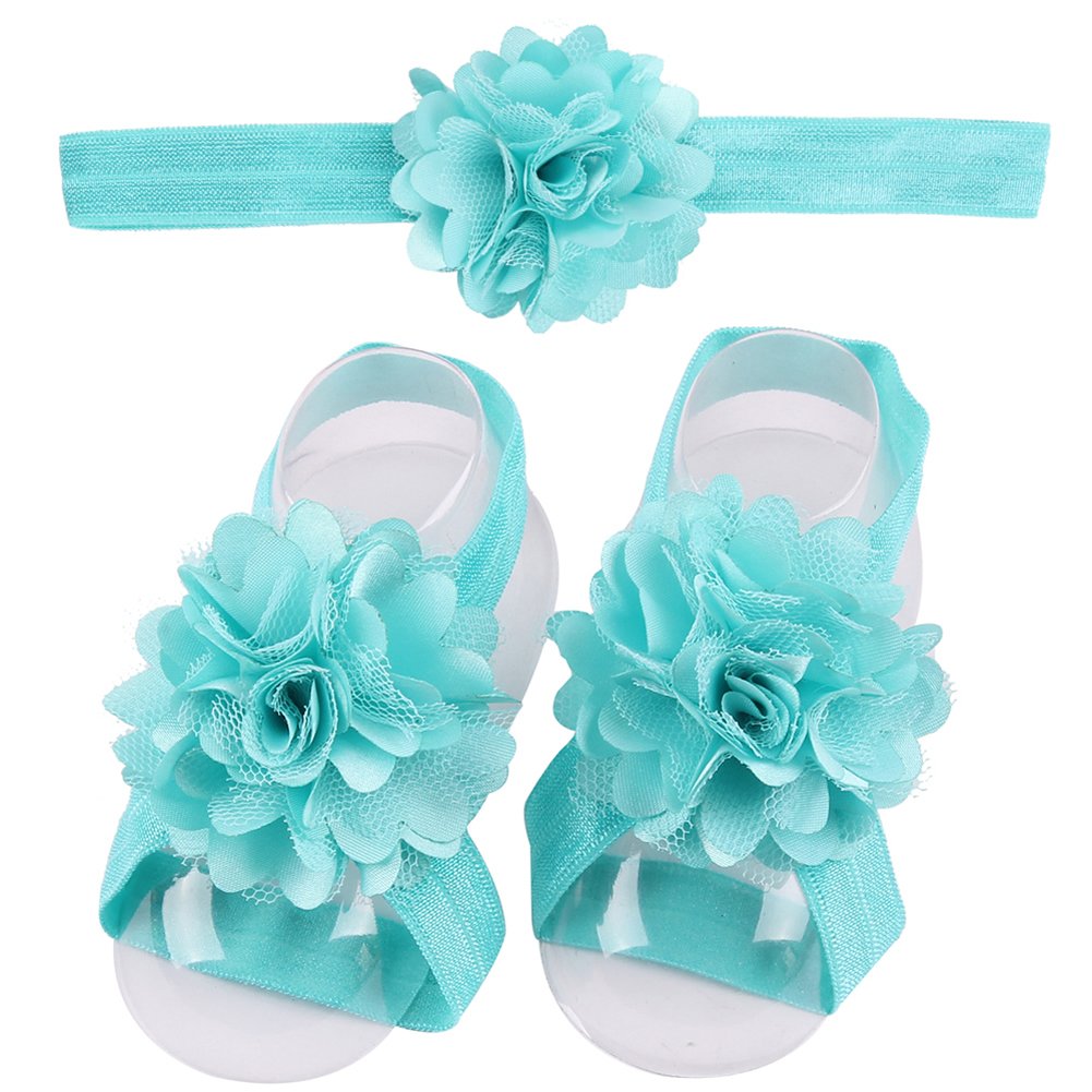 8 Pairs Satin Floral Headbands & Barefoot Sandals for Baby Girls - Soft Hair Accessories & Newborn Photography Props - Perfect for Birthday Parties, Photo Shoots & Special Occasions