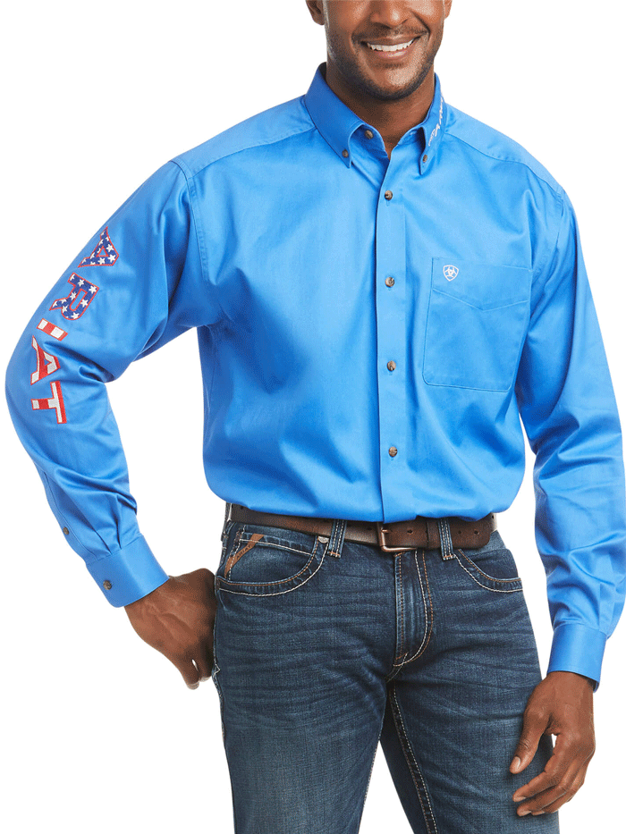 Ariat Men's Team Logo Twill Classic Fit Shirt - Comfortable Casual Button Down Shirt for Work, Outdoor & Everyday Wear - Sea Scape Blue
