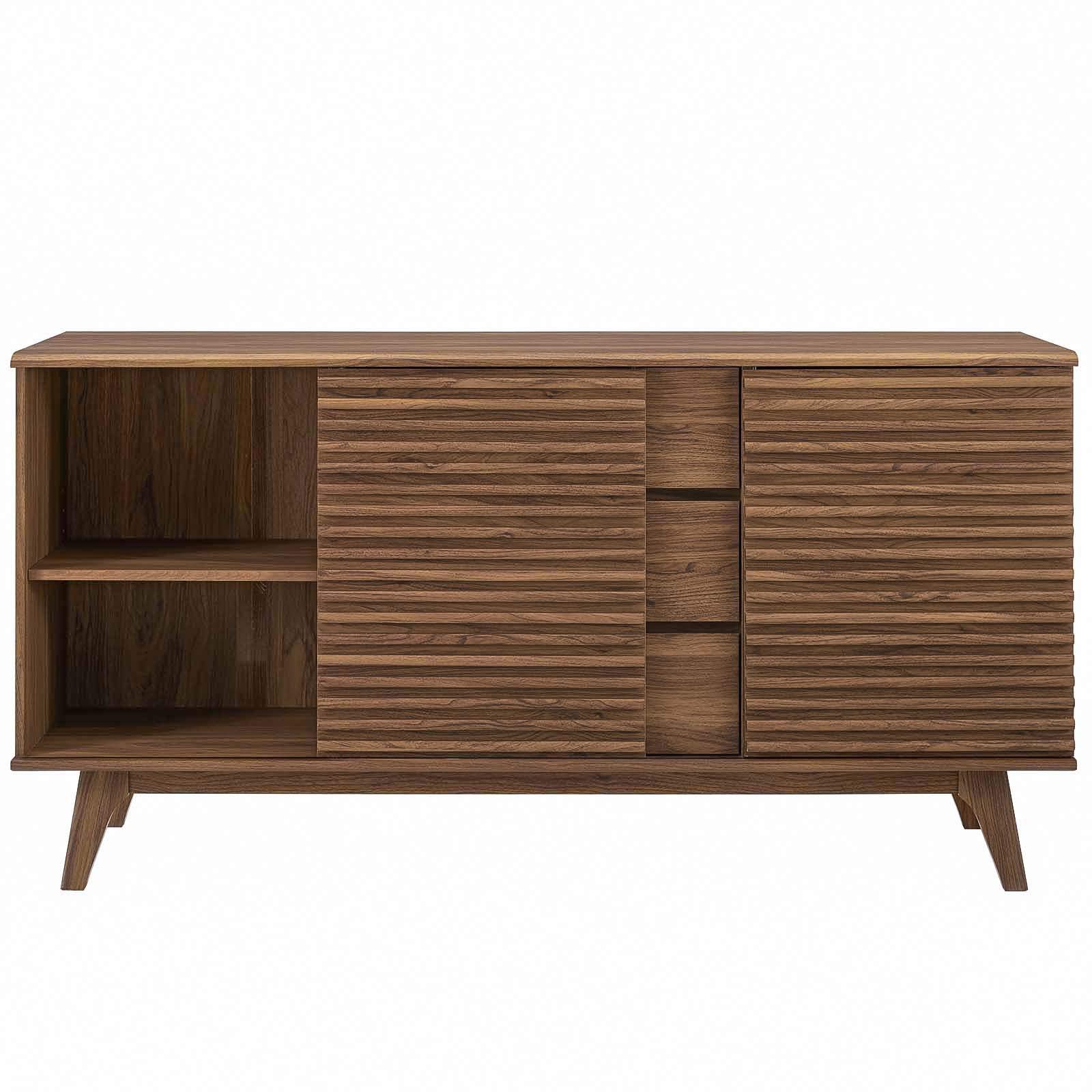 Modern Wooden TV Stand with Storage - Natural Walnut Brown Media Console for Living Room, Lounge, Lobby | Perfect for Entertainment Centers, Home Theater Setup & Living Room Organization