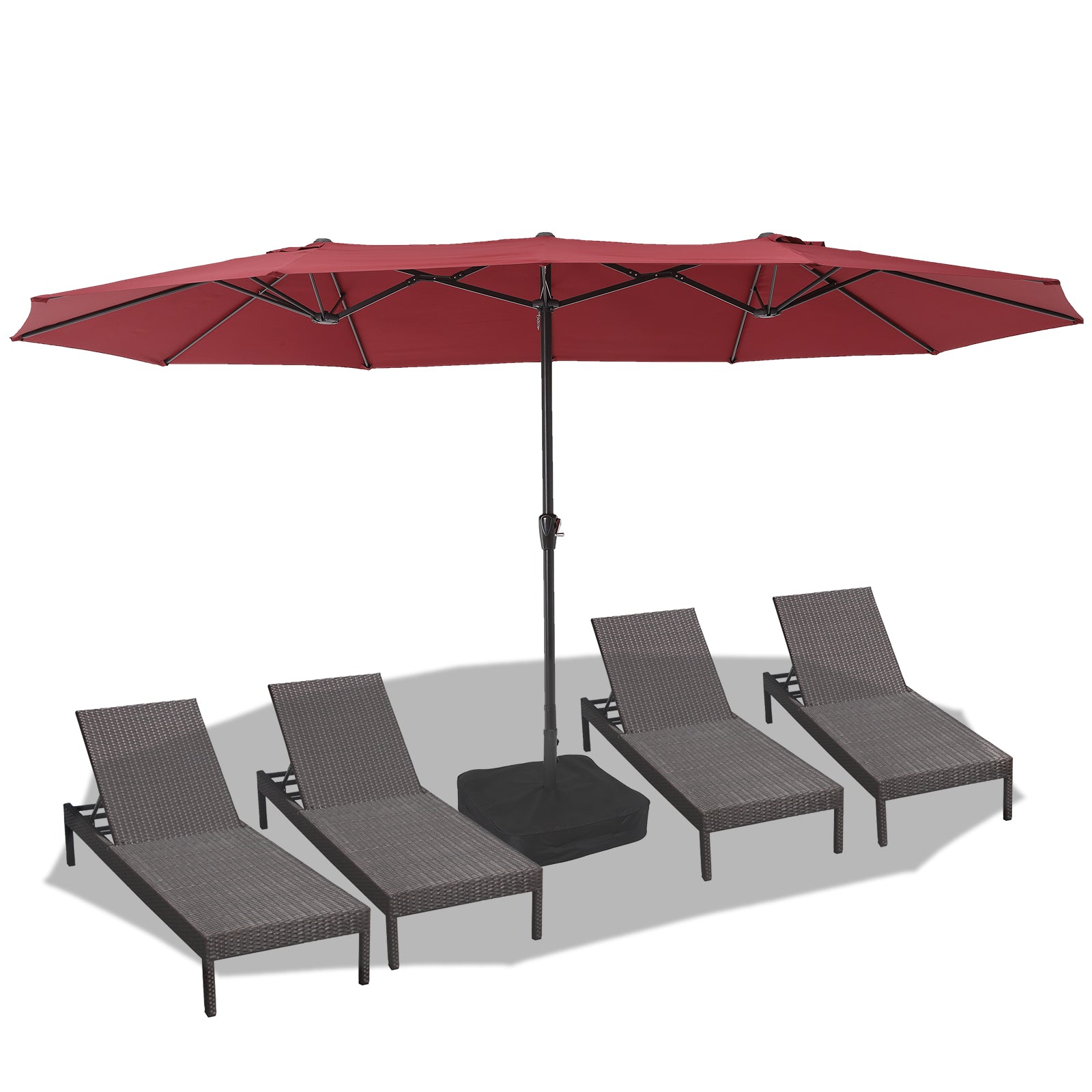 GARVEE 15x9 Ft Extra Large Outdoor Patio Umbrella with Heavy Duty Base - Double Sided Market Umbrella with Easy Crank Handle - UV Protection for Pool, Garden, Backyard - Perfect for Shade by Poolside, Outdoor Dining & Relaxation - Wine Red