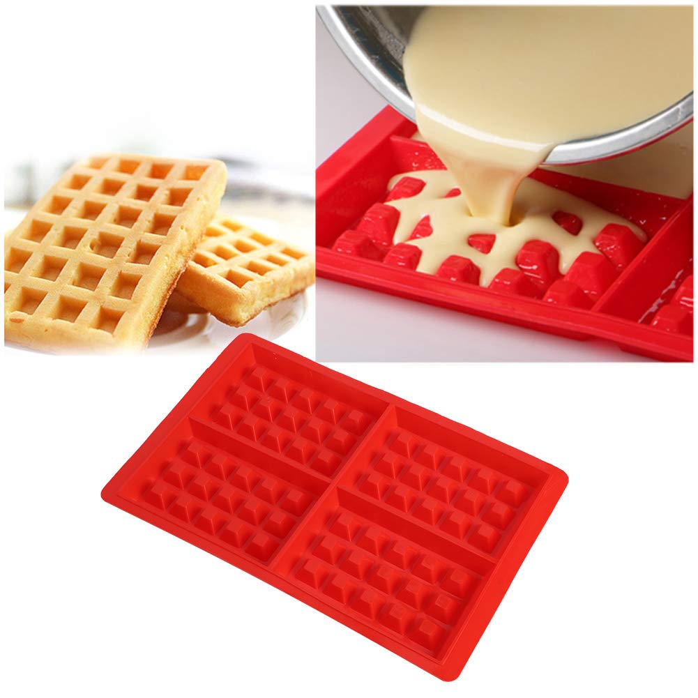 4-Piece Silicone Waffle Mold Set - Non-Stick Baking Tray for Waffles, Muffins, Chocolate, Candy & Soap Making - Perfect for DIY Desserts, Cake Decorating & Craft Projects