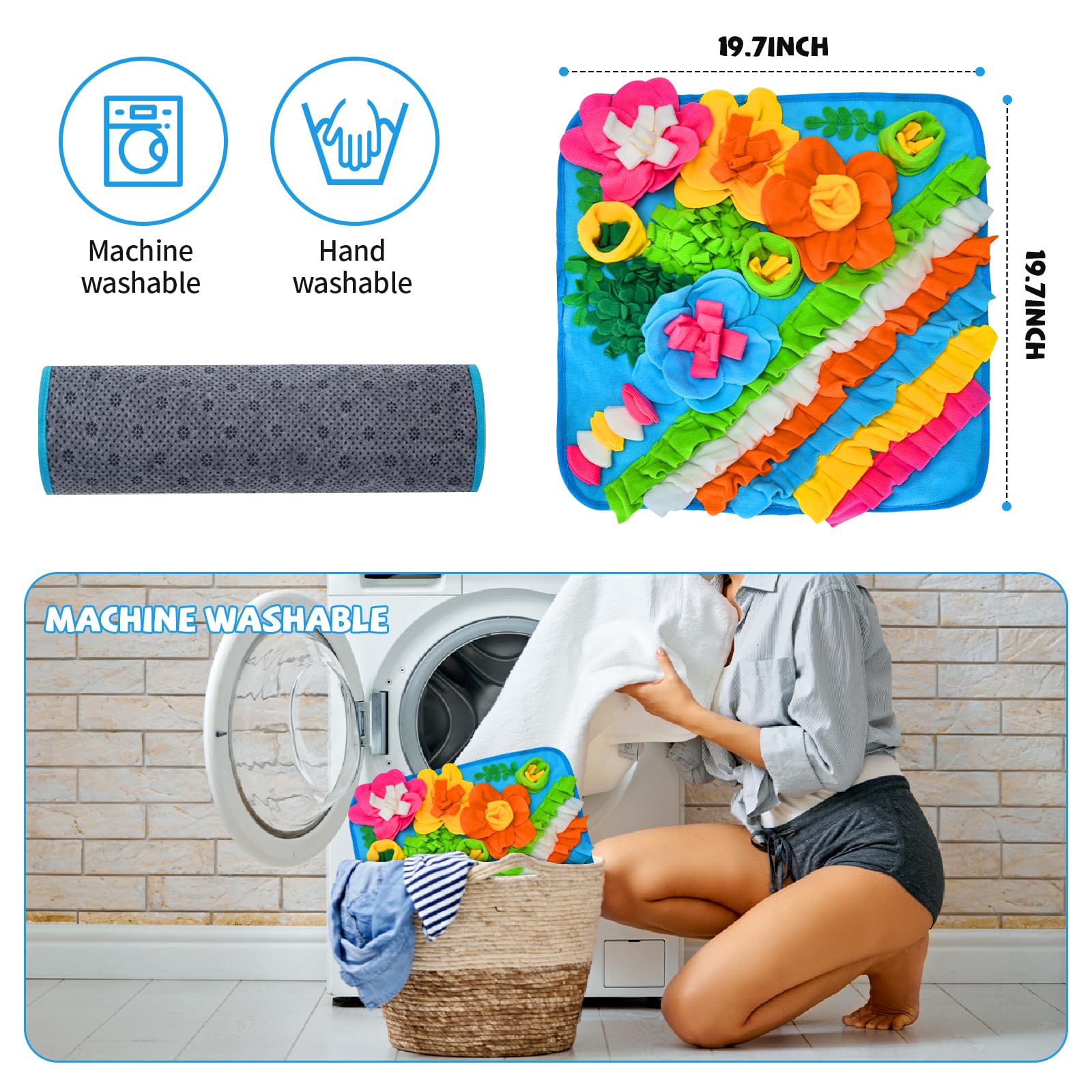 Interactive Snuffle Mat for Dogs & Small Pets - Slow Feeding Puzzle Toy for Cats, Rabbits - Treat Dispenser for Training, Stress Relief & Mental Stimulation - Perfect for Boredom Busters & Anxiety Relief (Blue)