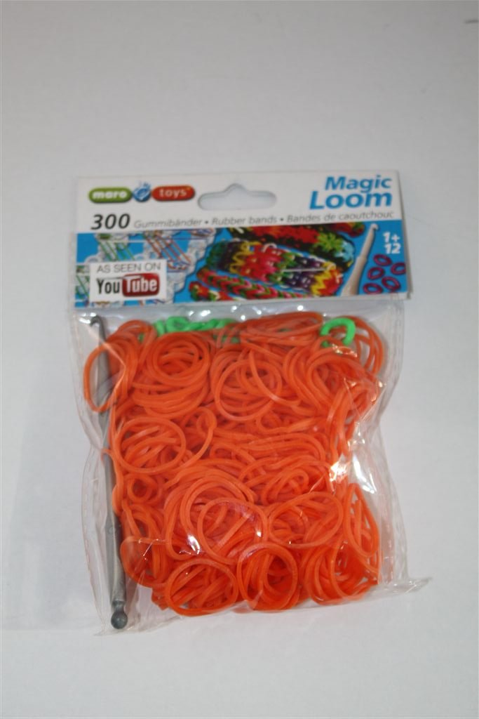 65006 - 300pcs Orange Loom Bands with Crochet Hook & Clips for DIY Bracelets, Jewelry Making, and Kids Crafts | Bulk Elastic Rubber Bands for Rainbow Loom, Knitting, and Hair Accessories