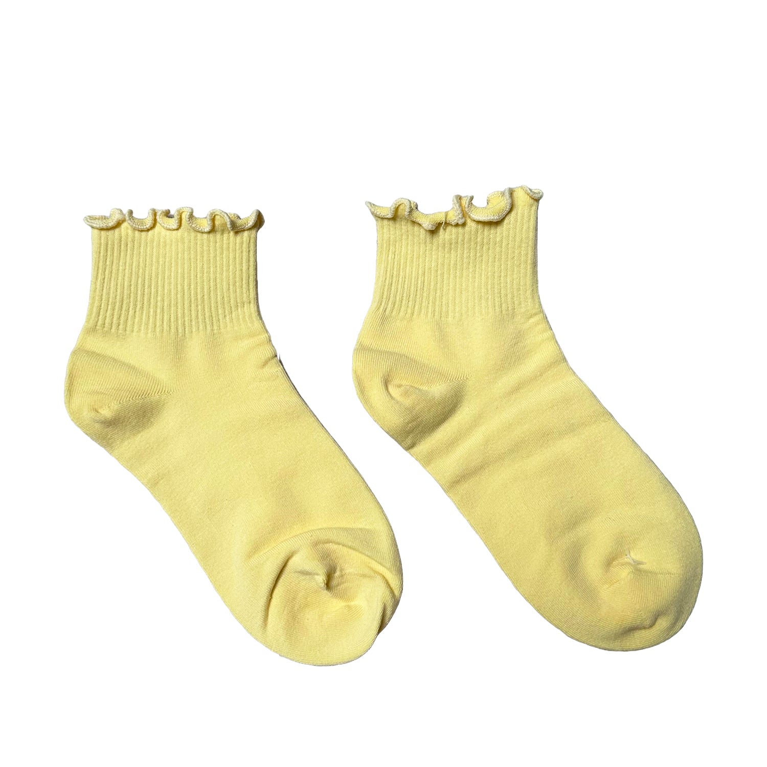 FLOOF Women's For The Frill 2.0 Light Yellow Socks - Cute Casual Crew Socks for Everyday Wear, Workout & Lounge