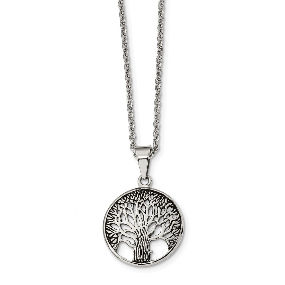 Stainless Steel Polished Antiqued Tree of Life 20 Inch Necklace - Elegant Jewelry for Women, Spiritual Gift for Nature Lovers, Perfect for Weddings, Meditation & Boho Fashion