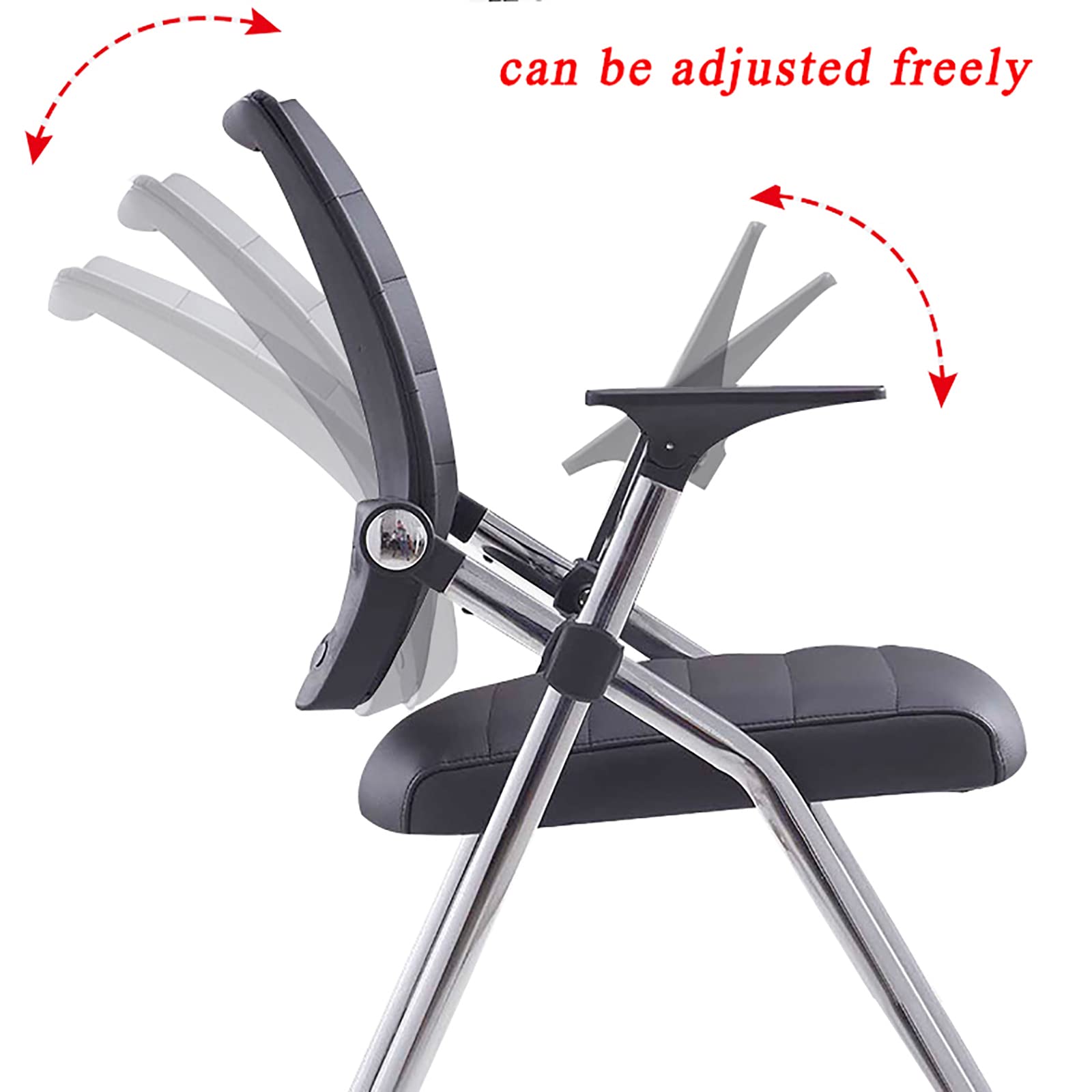 Ergonomic Folding Office Chair with Wheels & Arms - Adjustable Leather Padded Seat for Home & Workspace - Black - Perfect for Small Spaces, Guest Seating & Temporary Workstations