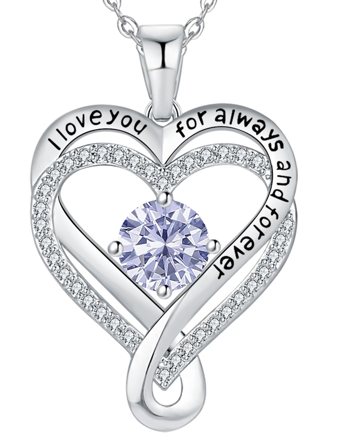 Infinity Heart Birthstone Necklace for Women - I Love You Sterling Silver Jewelry Gift for Wife, Girlfriend, Mom, Daughter - Anniversary, Birthday Present - Perfect for Valentine's Day, Mother's Day & Romantic Occasions
