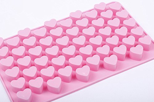 55-Piece Mini Heart Shaped Silicone Ice Cube Tray & Chocolate Mold - Pink for Valentine's Day, Cocktails, Baking & Party Decorations