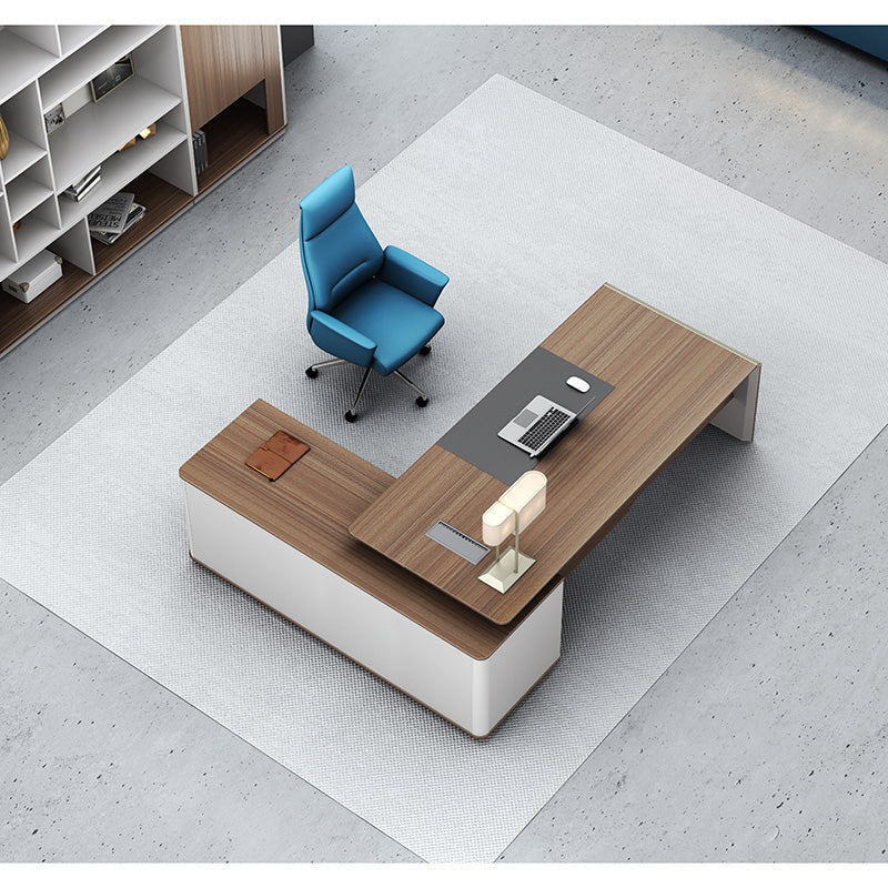 Premium ANDERS Executive Desk with Reversible Return - 2.0M Length in Hazelnut & Beige Finish | Modern Home Office Furniture for Professionals & Remote Workers