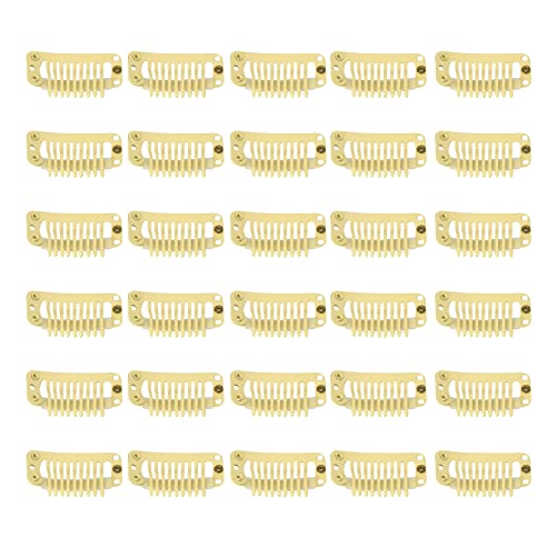 30 Pcs 23mm Wig Hair Extension Clips with Rubber I-Shape 6 Teeth Snap Comb - Metal Silicone Hair Clips for Women's Hairpieces (Beige) | Perfect for Securing Extensions, Weaves & Styling Updos