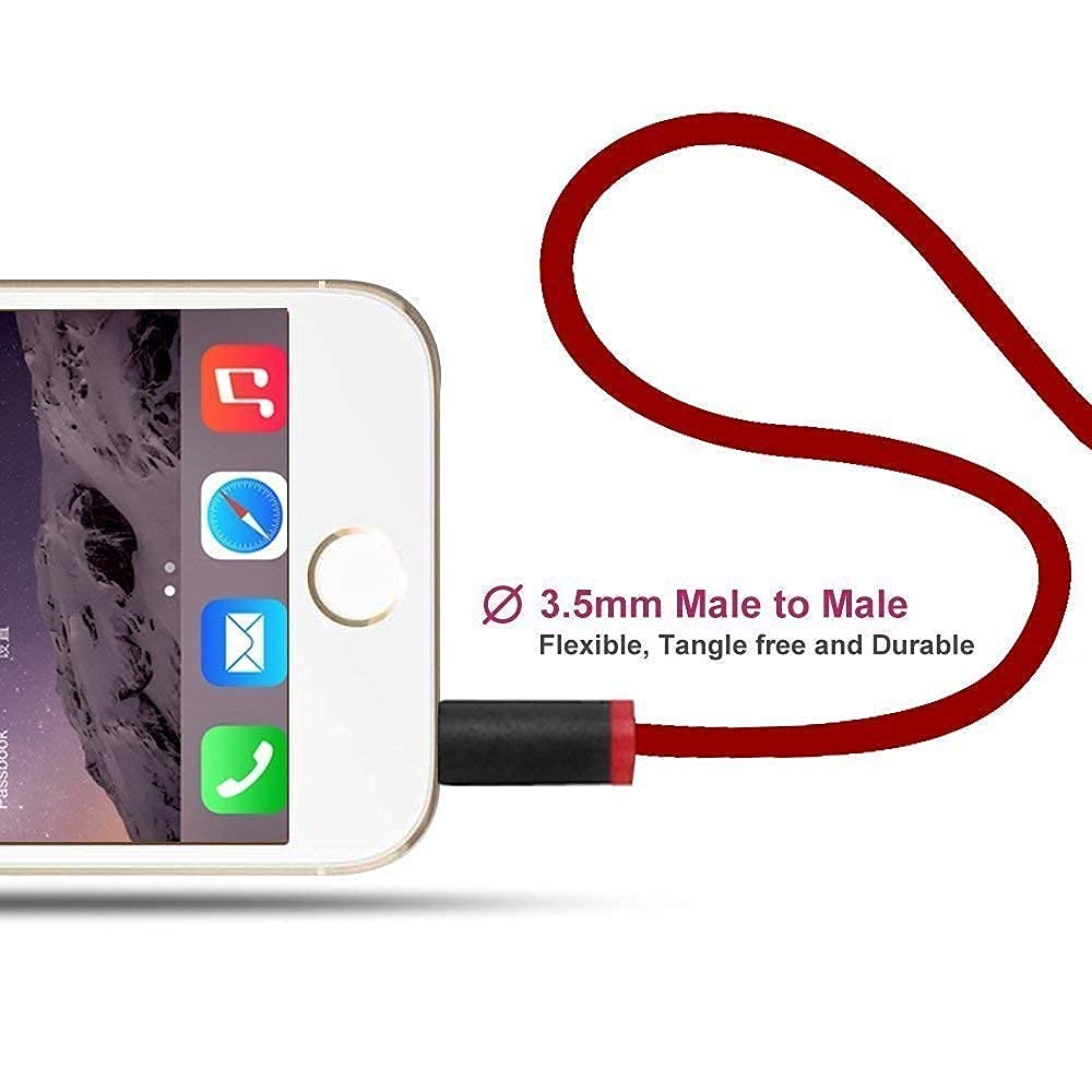 3.5mm Jack to USB Auxiliary Charger Sync Data Transfer Cable for Beats Studio Wireless Headphones, Speakers, Tablets, PCs, MP3 Players - Red | Perfect for Home, Office, and Travel Use
