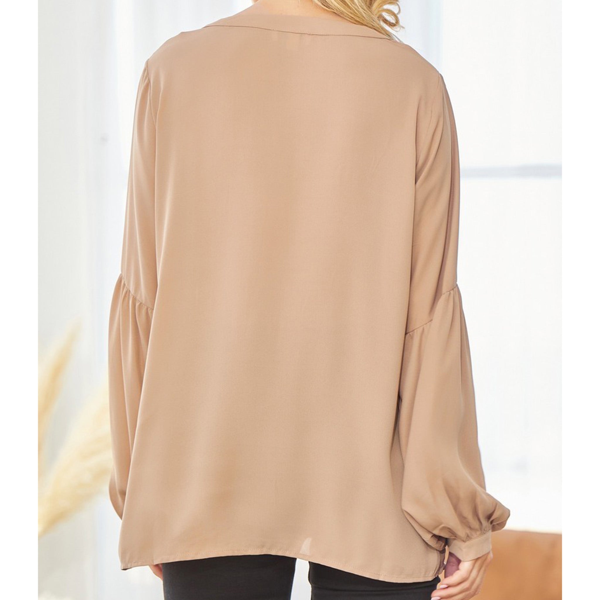 Andree Women's Mocha Blouse - Elegant Long Sleeve Button Down Shirt for Office, Casual Wear & Special Occasions