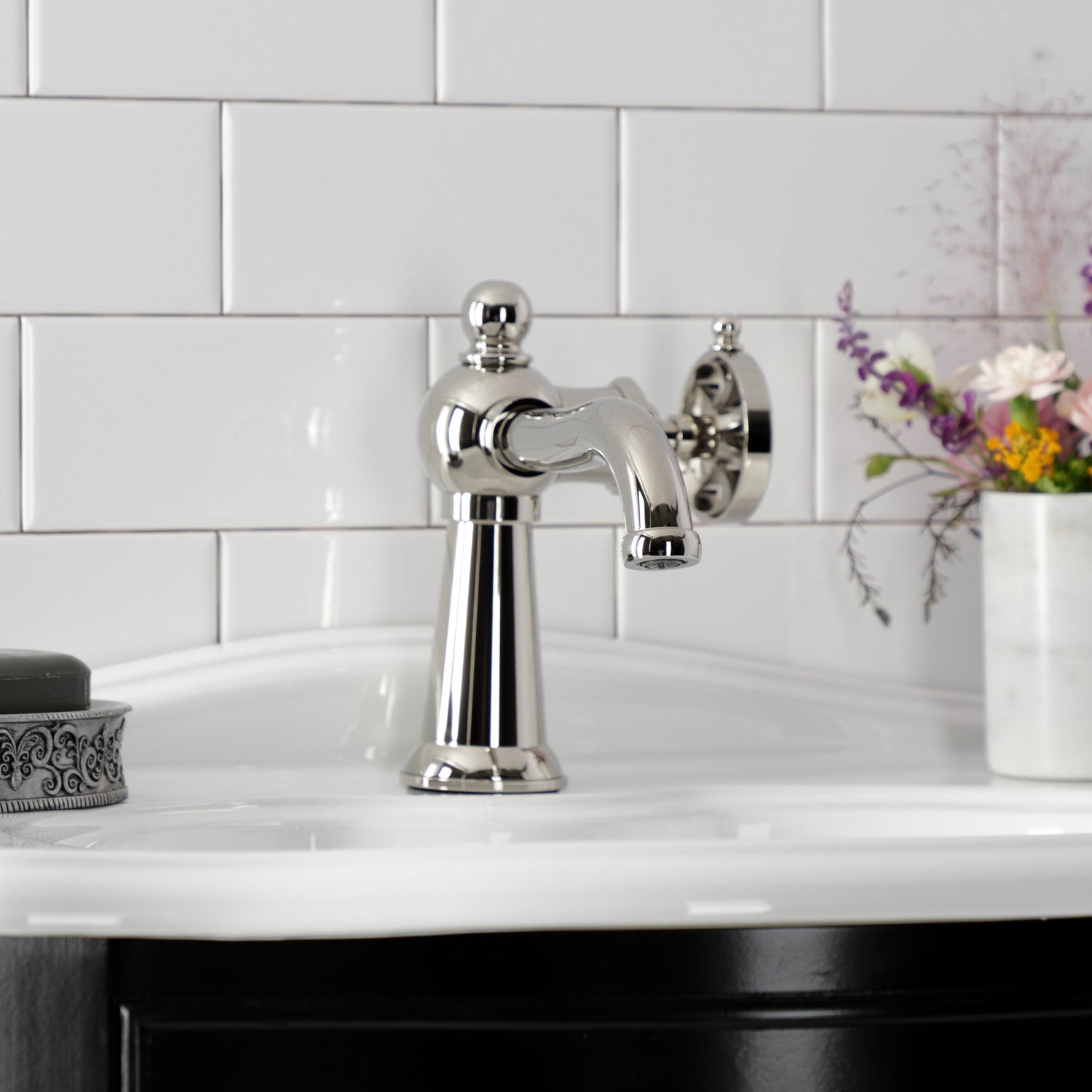 Belknap KS3546RX Single Handle 1-Hole Bathroom Sink Faucet with Push Pop-Up Drain in Polished Nickel - Perfect for Modern Bathrooms & Vanities
