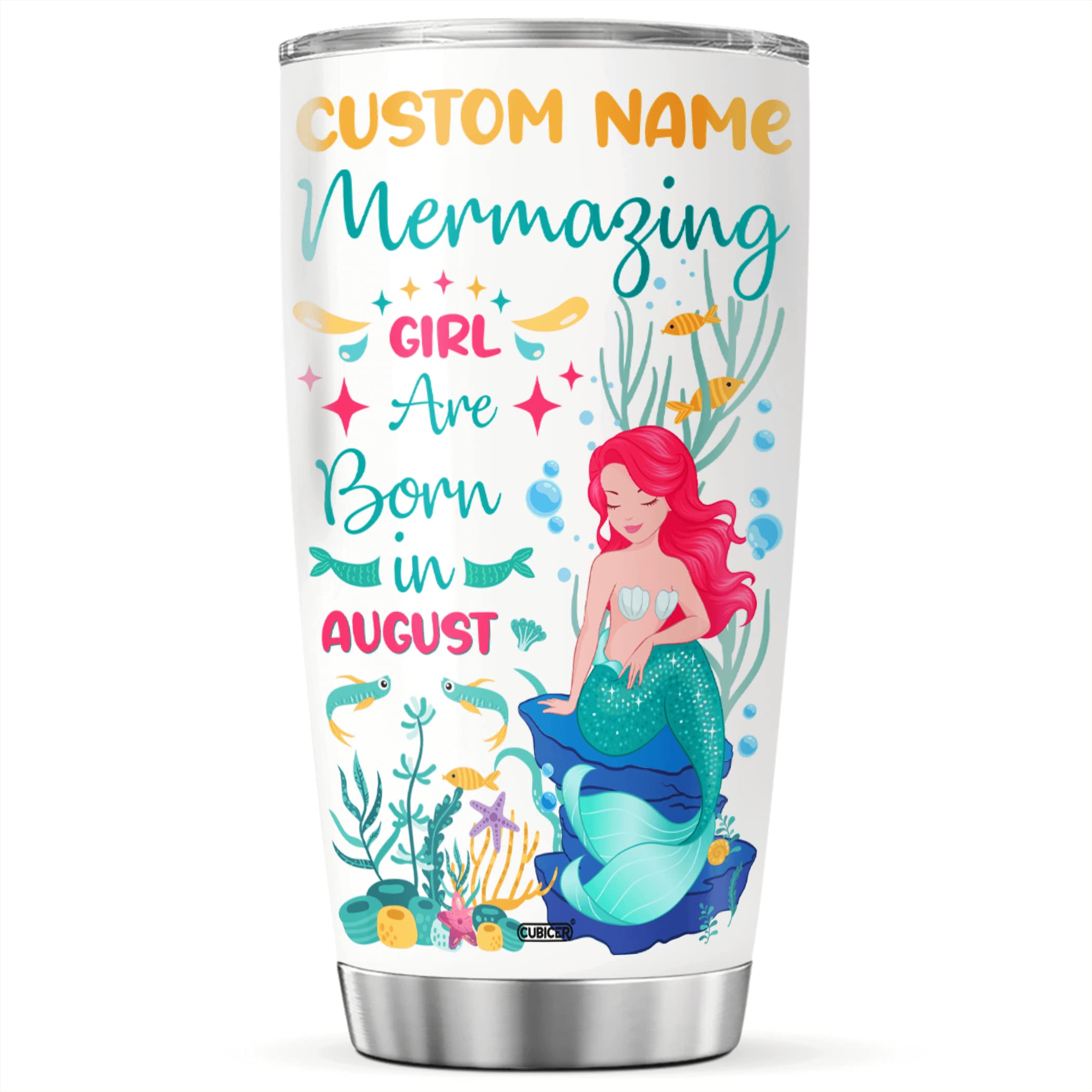 Personalized Stainless Steel Tumbler with Lid - 20oz Insulated Travel Mug, Leakproof Double Wall Vacuum Cup for Hot & Cold Drinks - Perfect Gift for Women (Mermaid Design) - Great for Coffee, Tea, Wine - Ideal for Christmas, Birthday, Office, Gym & Outdoor Activities