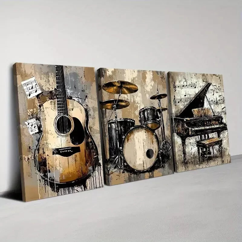 3-Piece Abstract Musical Instruments Wall Art Set - Framed Canvas 50x70cm - High Quality Print - 100% Australian Made - Ready to Hang - Perfect for Living Room, Bedroom & Office Decor