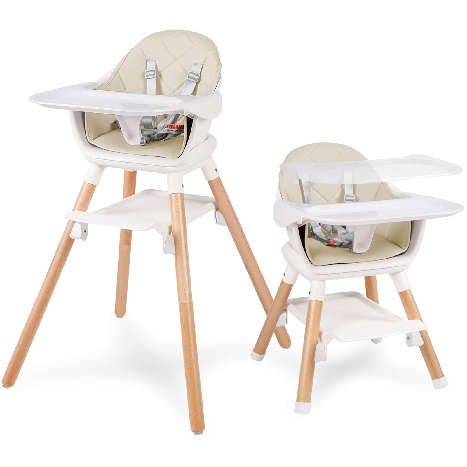 6-in-1 Convertible Wooden High Chair for Babies & Toddlers | Adjustable Height with Removable Double Tray & Footrest | Perfect for Feeding, Playtime & Learning at Home